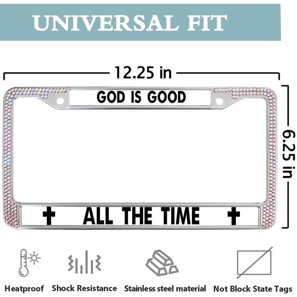 Portaplacas con incrustaciones de estrás Dios es bueno todo - Imagen 4