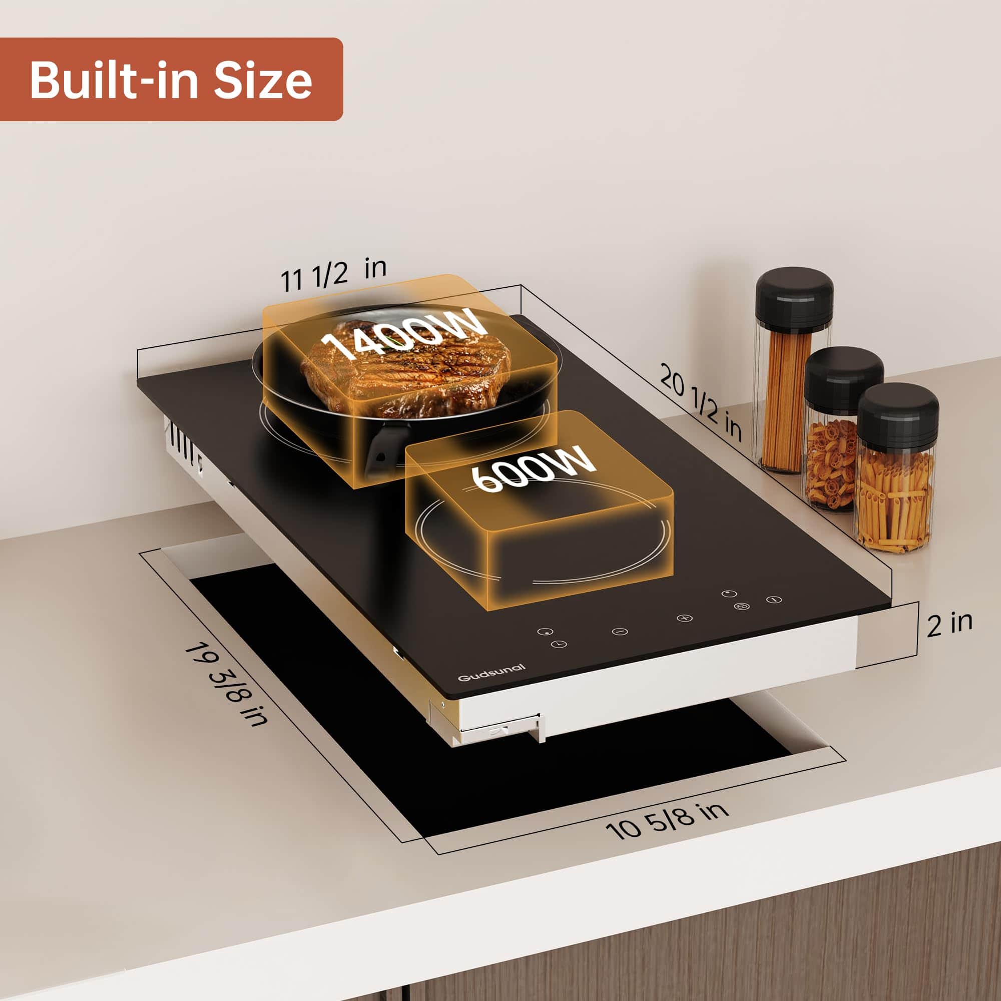 Gudsunal 2 Burner Electric Cooktop, 2000 Watt, 110V con - Imagen 3