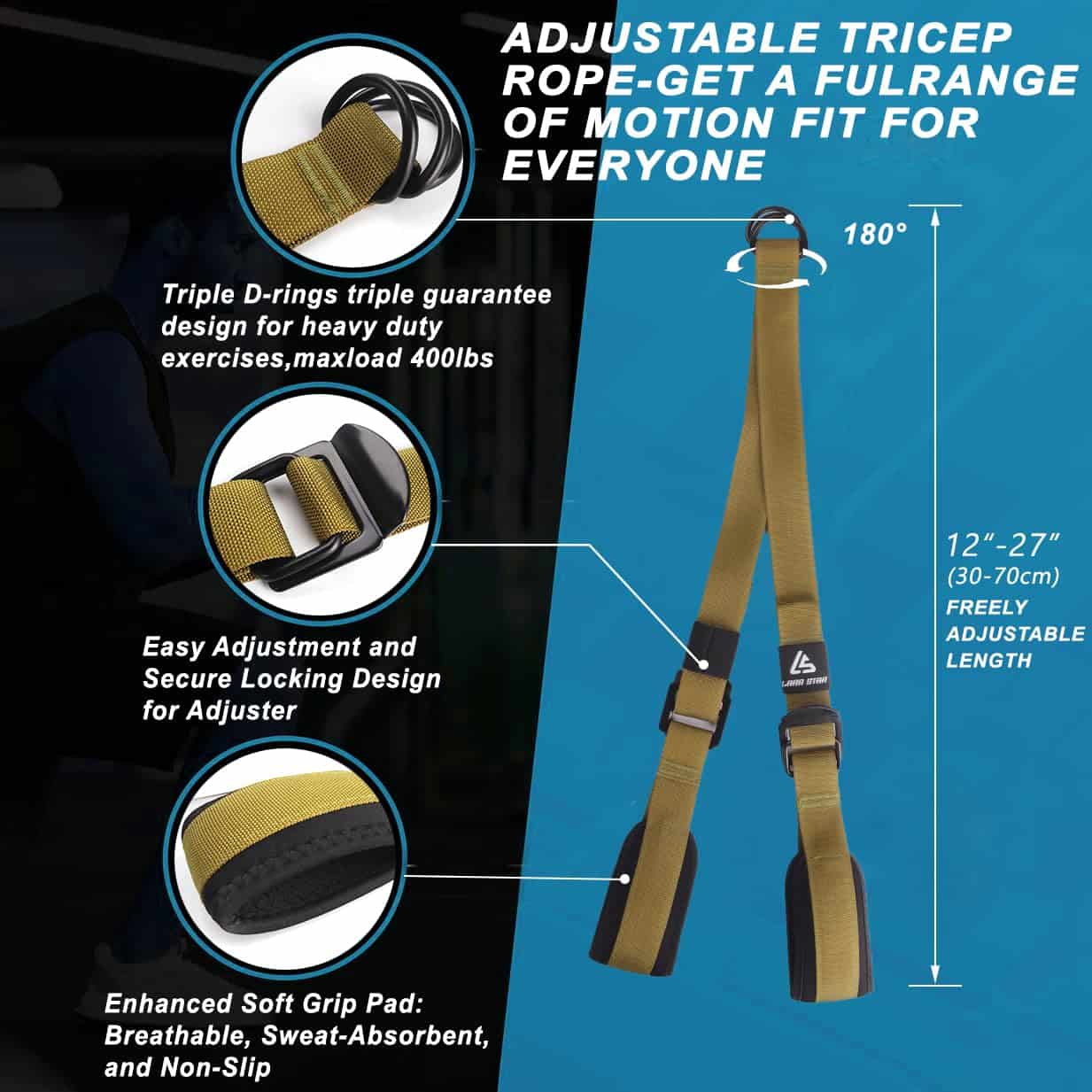 Cuerda de Tríceps Ajustable LARA STAR (Longitud Ajustable - Imagen 3