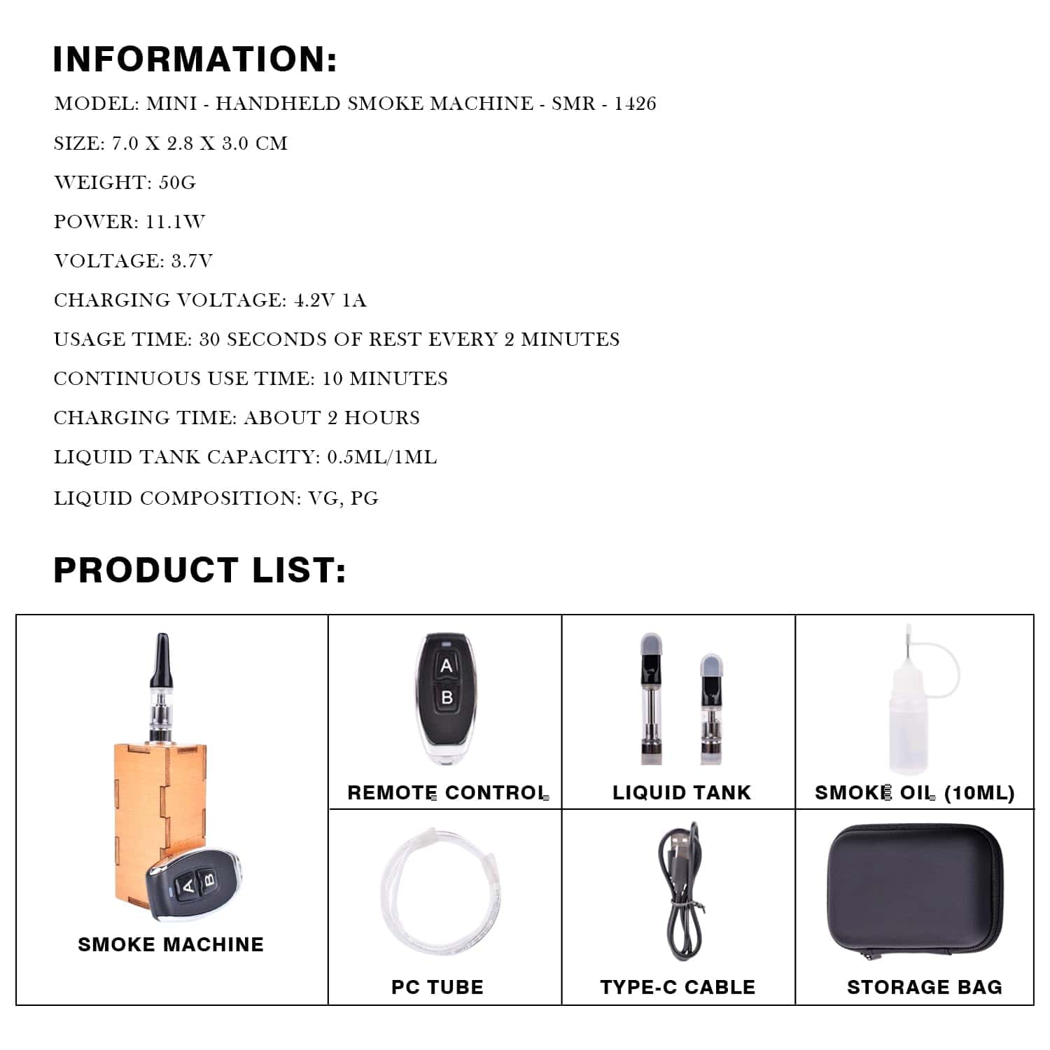 Máquina de humo portátil, Mini Máquina de Humo SMR-1426 - Imagen 6