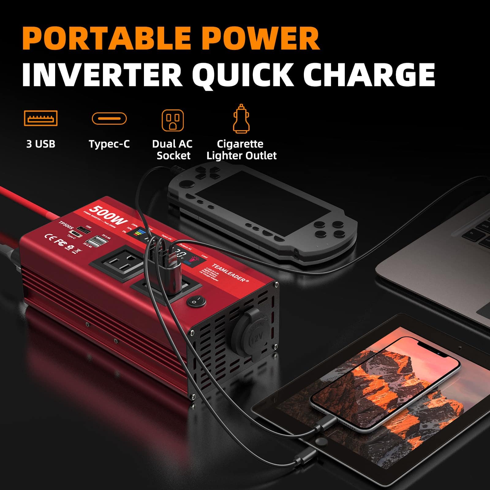 Inversor de Corriente TEAMLEADER 500W 12V DC a 110V/120V - Imagen 6