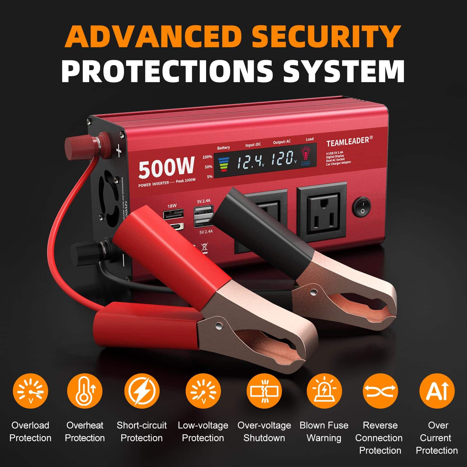 Inversor de Corriente TEAMLEADER 500W 12V DC a 110V/120V - Imagen 5