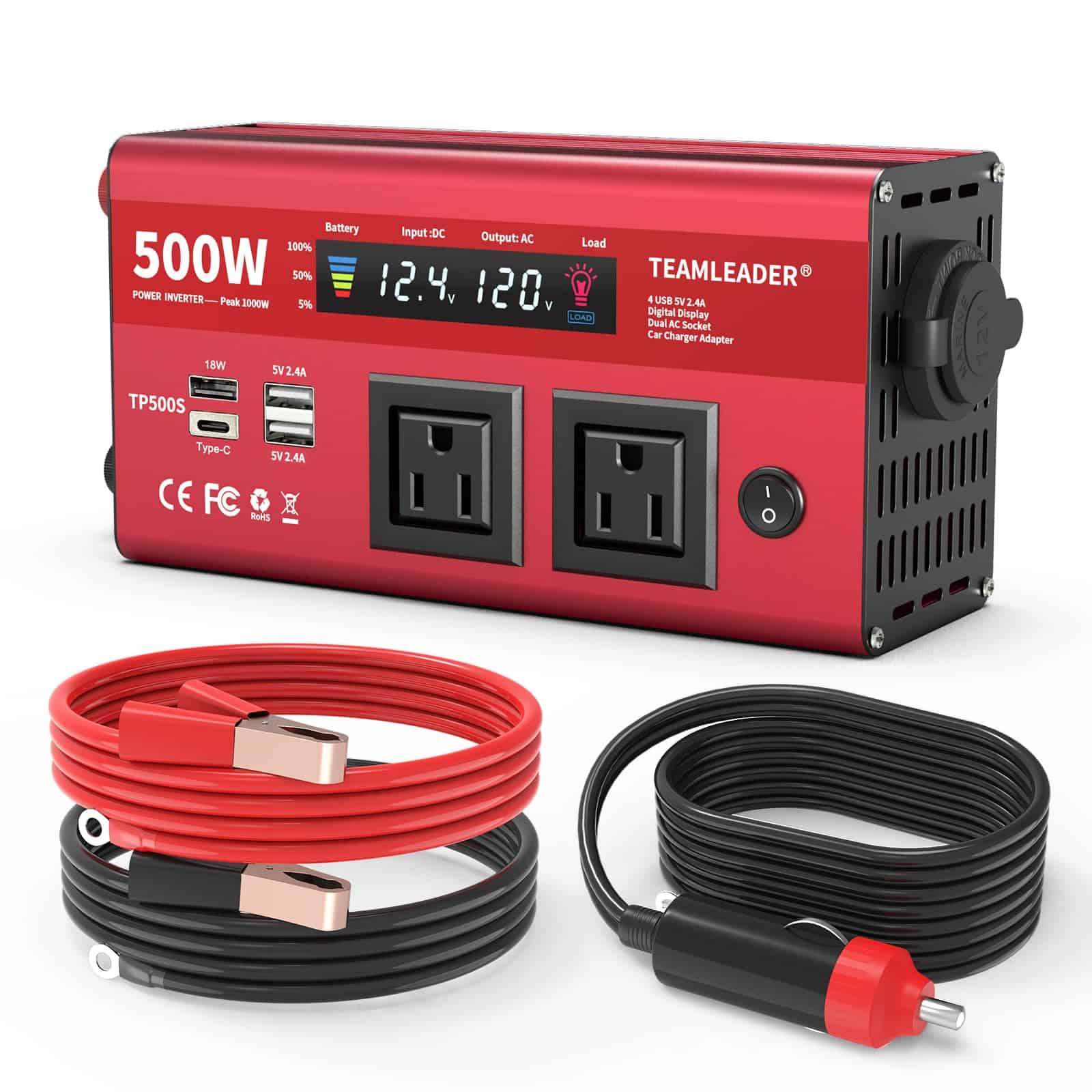 Inversor de Corriente TEAMLEADER 500W 12V DC a 110V/120V