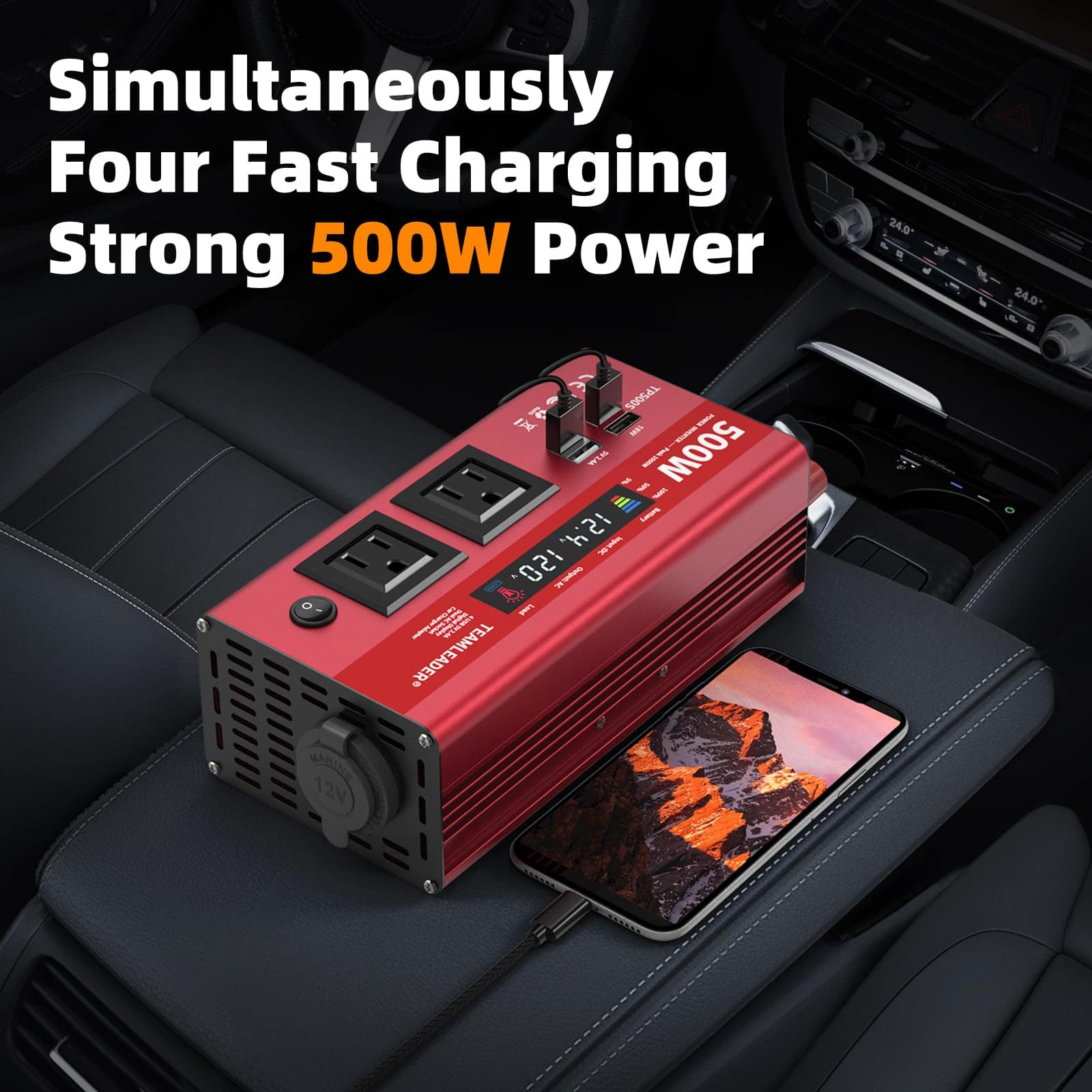 Inversor de Corriente TEAMLEADER 500W 12V DC a 110V/120V - Imagen 4