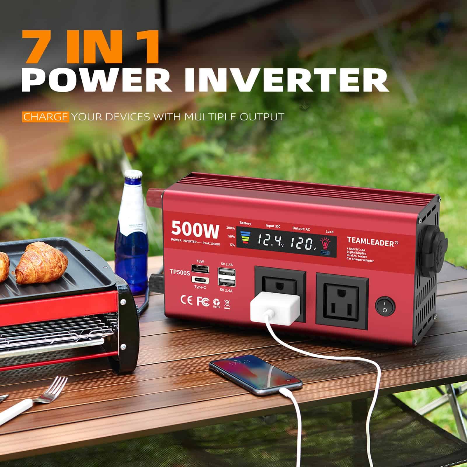 Inversor de Corriente TEAMLEADER 500W 12V DC a 110V/120V - Imagen 7