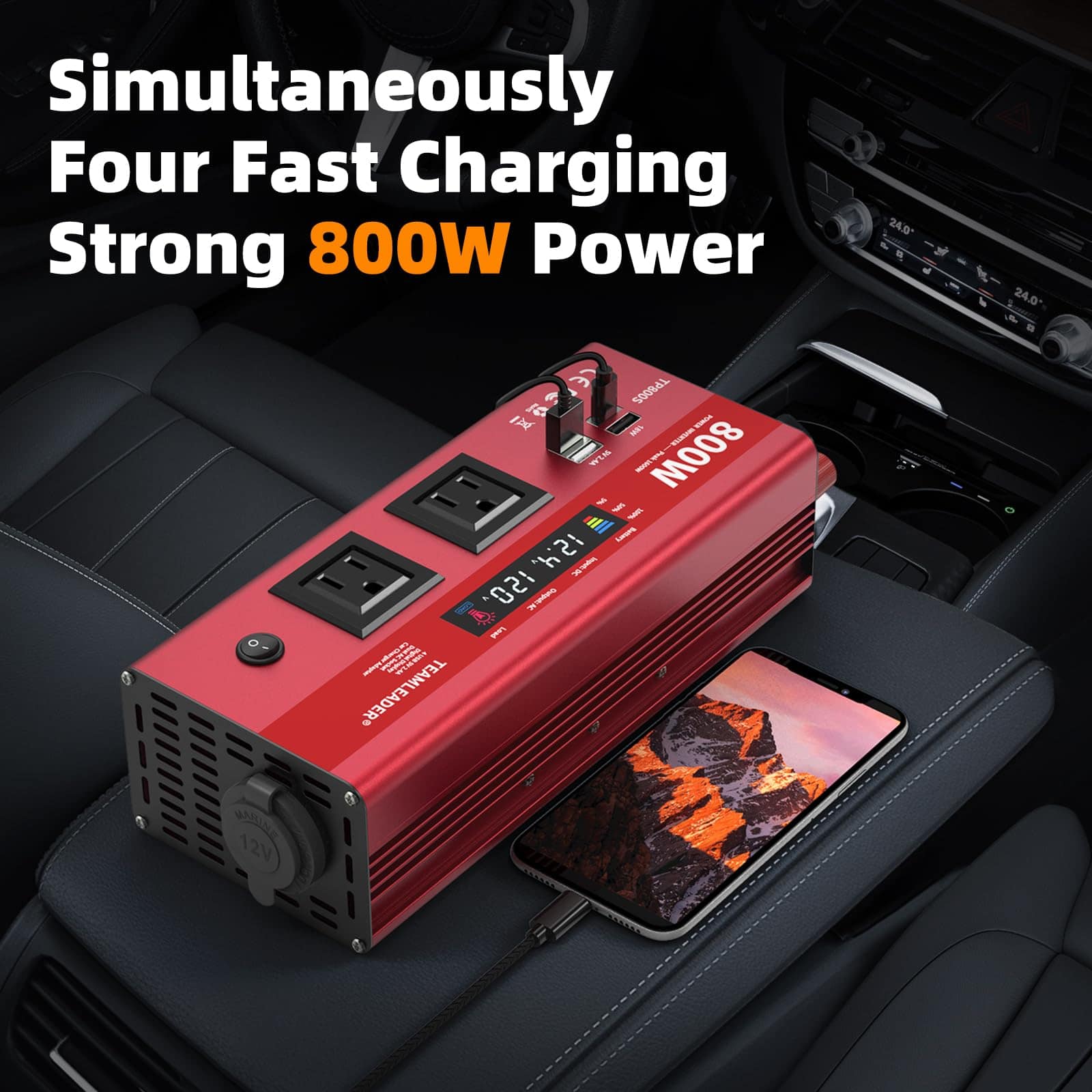 Inversor de corriente TEAMLEADER 800W de 12V DC a 110V AC - Imagen 3