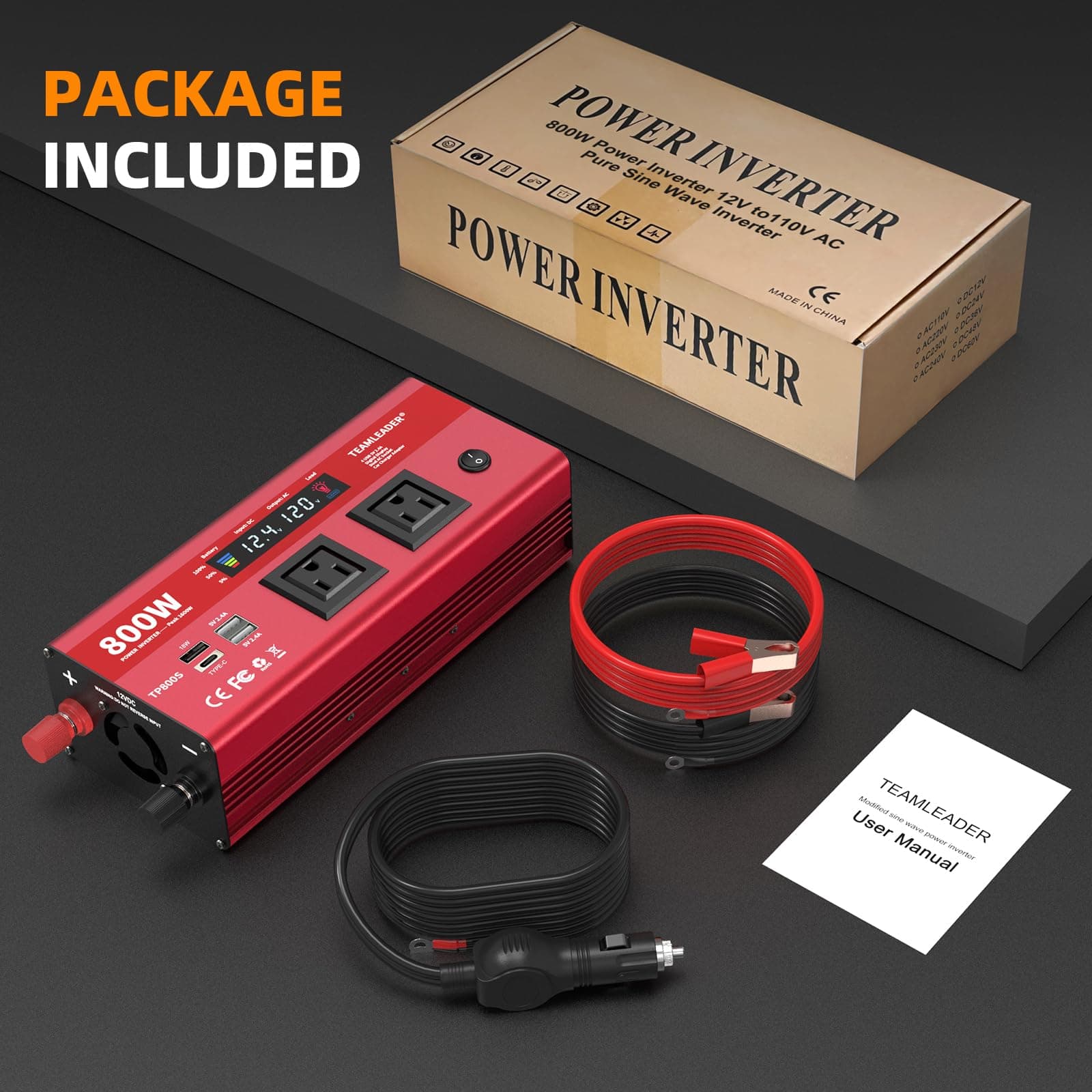 Inversor de corriente TEAMLEADER 800W de 12V DC a 110V AC - Imagen 10