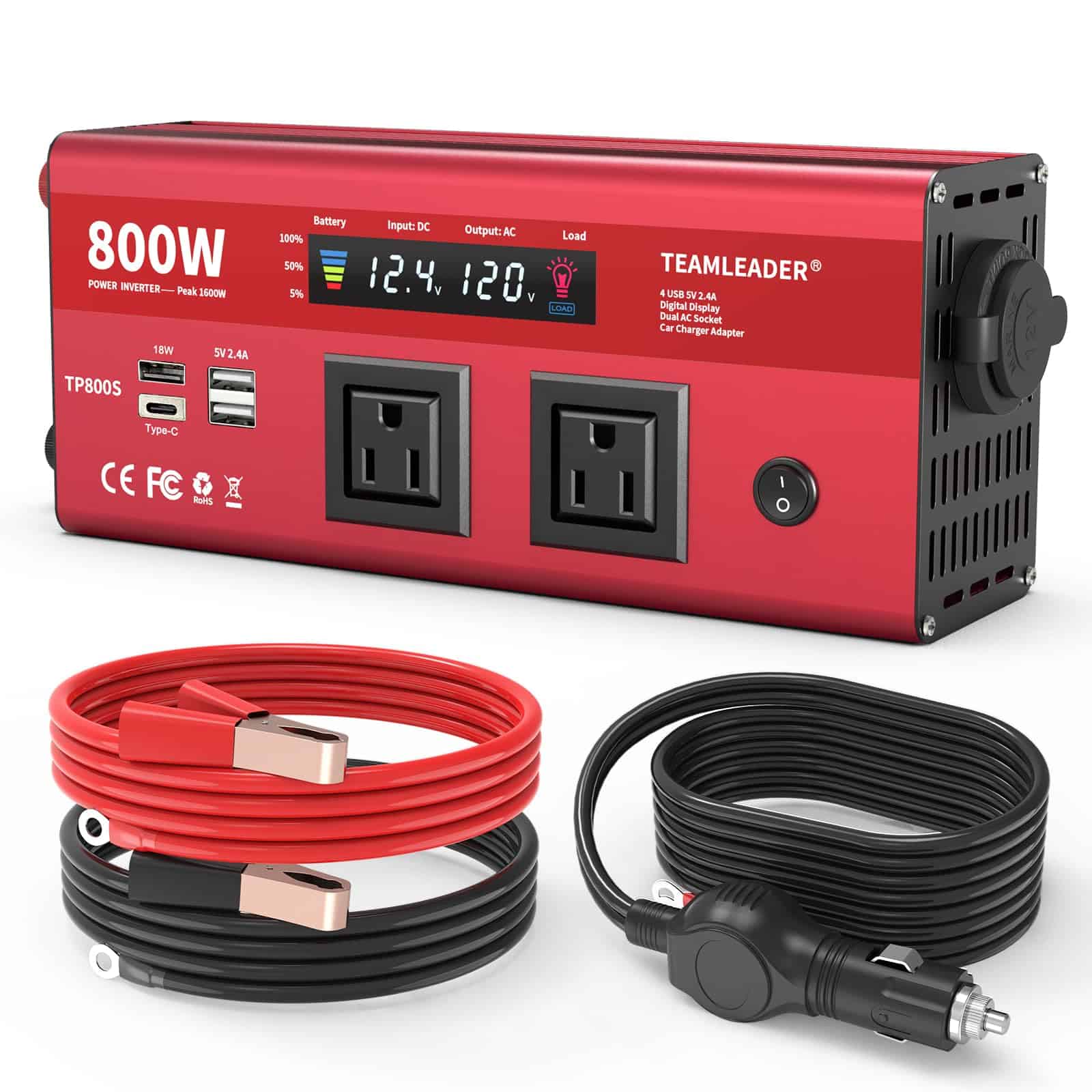 Inversor de corriente TEAMLEADER 800W de 12V DC a 110V AC