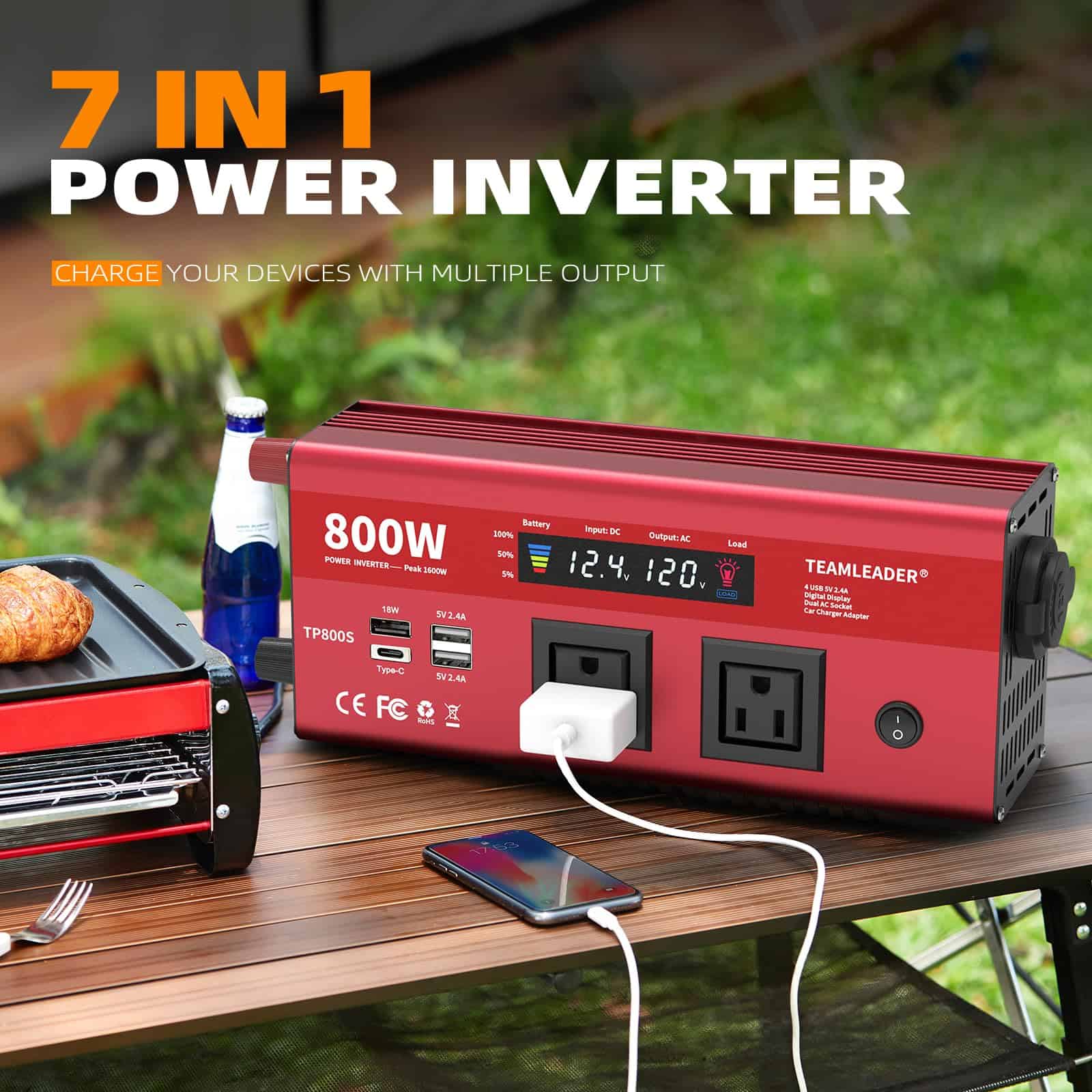 Inversor de corriente TEAMLEADER 800W de 12V DC a 110V AC - Imagen 6