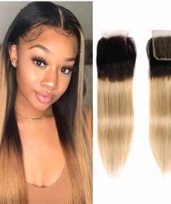 Cierre de encaje 4x4 de ombre brasileño 1B 27 100% cabello