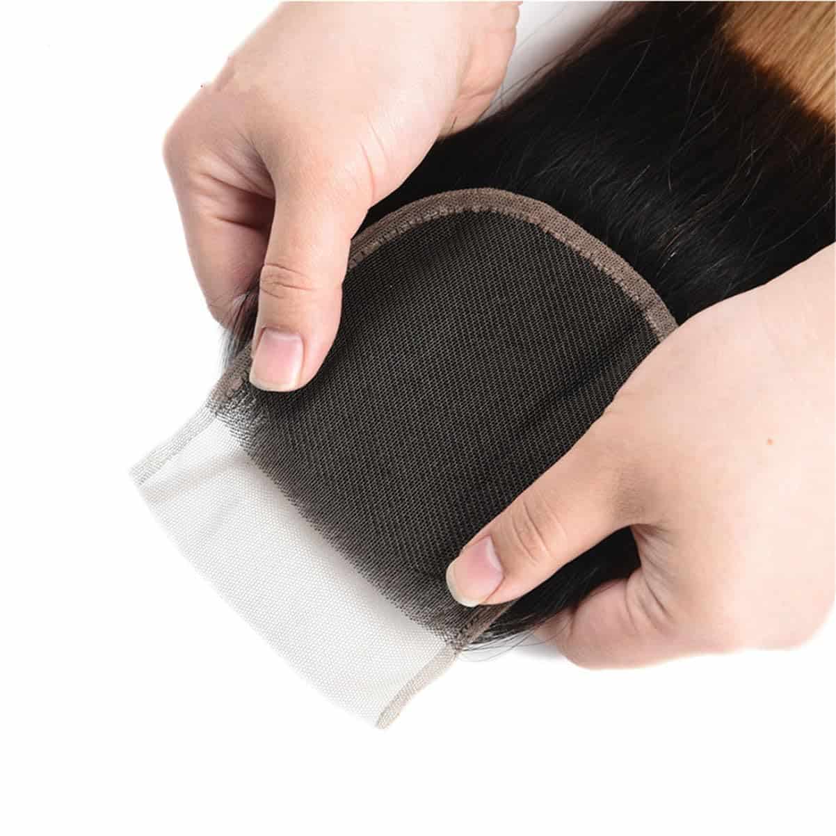 Cierre de encaje 4x4 de ombre brasileño 1B 27 100% cabello - Imagen 7