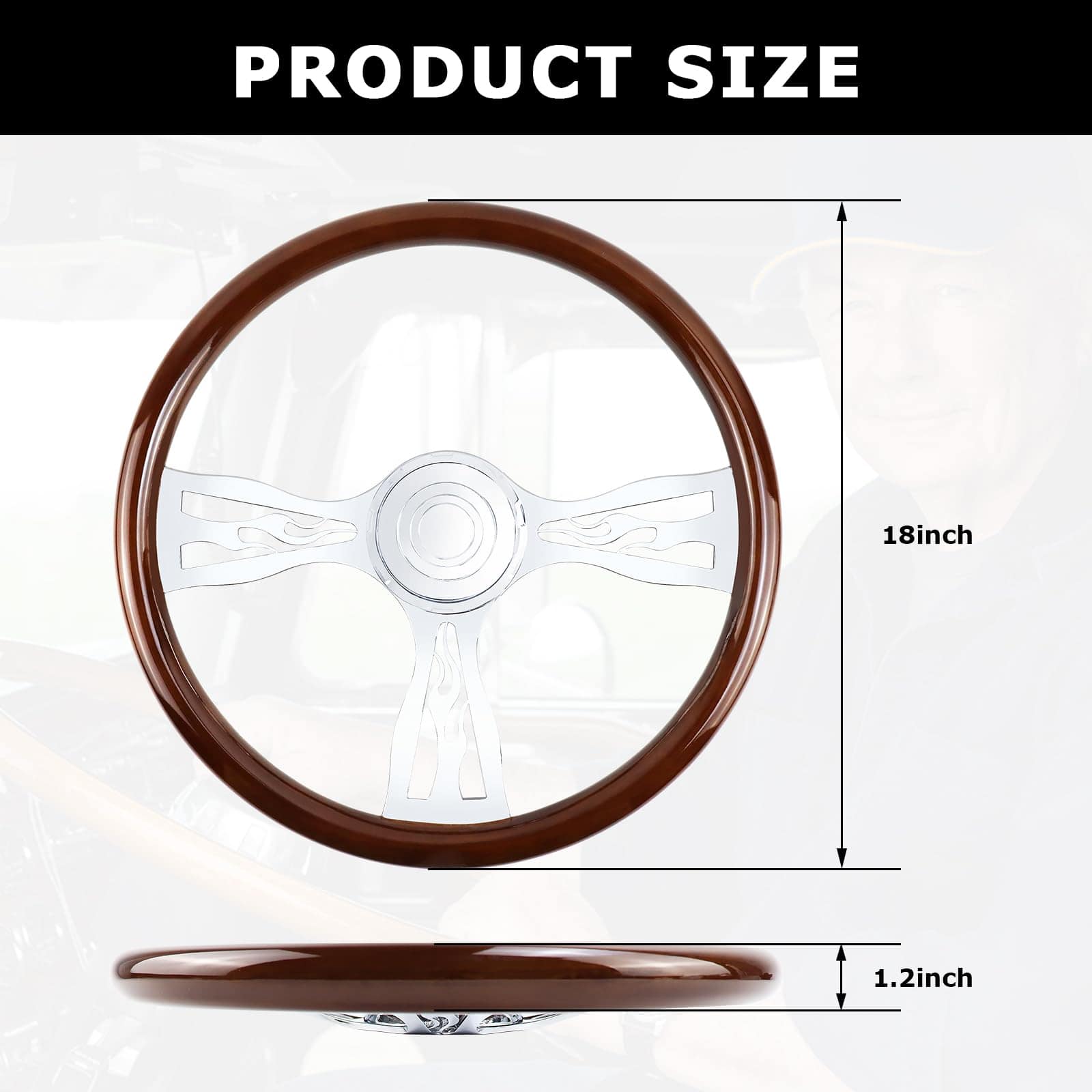 Volante de Camión de Madera Maciza de 18" con 3 Radios de - Imagen 3