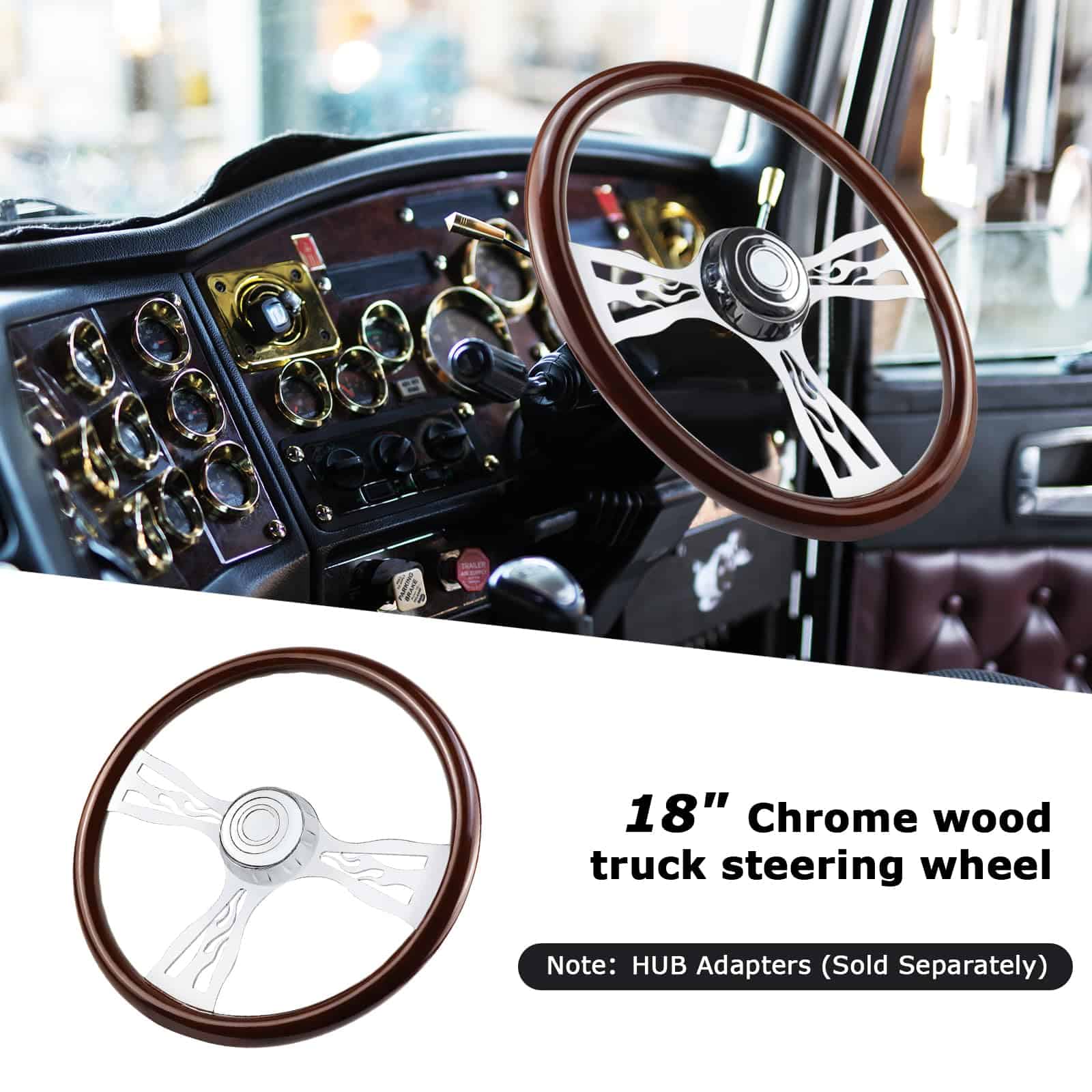 Volante de Camión de Madera Maciza de 18" con 3 Radios de - Imagen 5