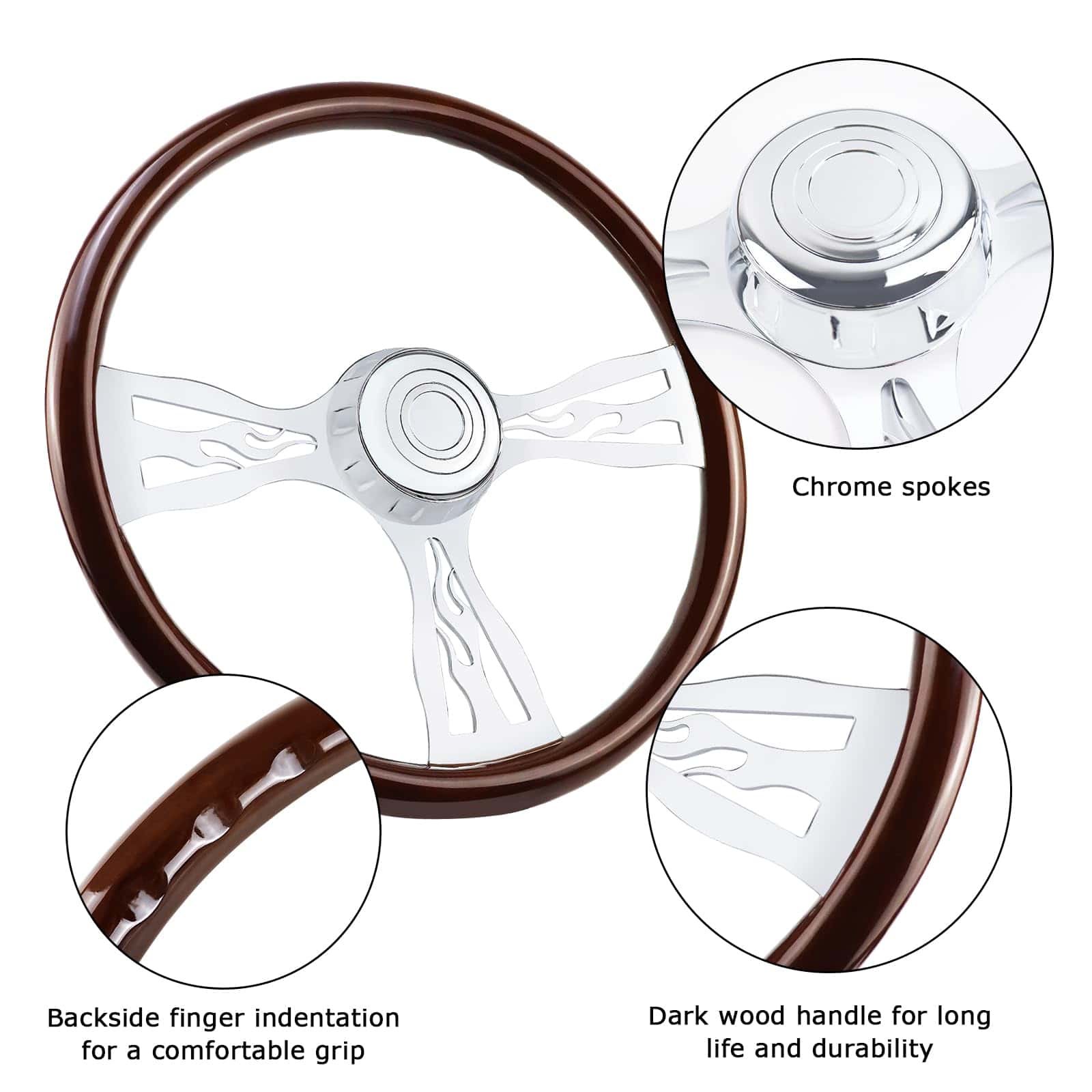 Volante de Camión de Madera Maciza de 18" con 3 Radios de - Imagen 4