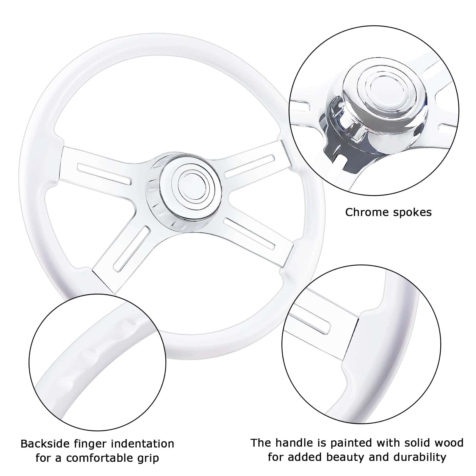 Volante de camión de madera maciza de 18 pulgadas con - Imagen 4
