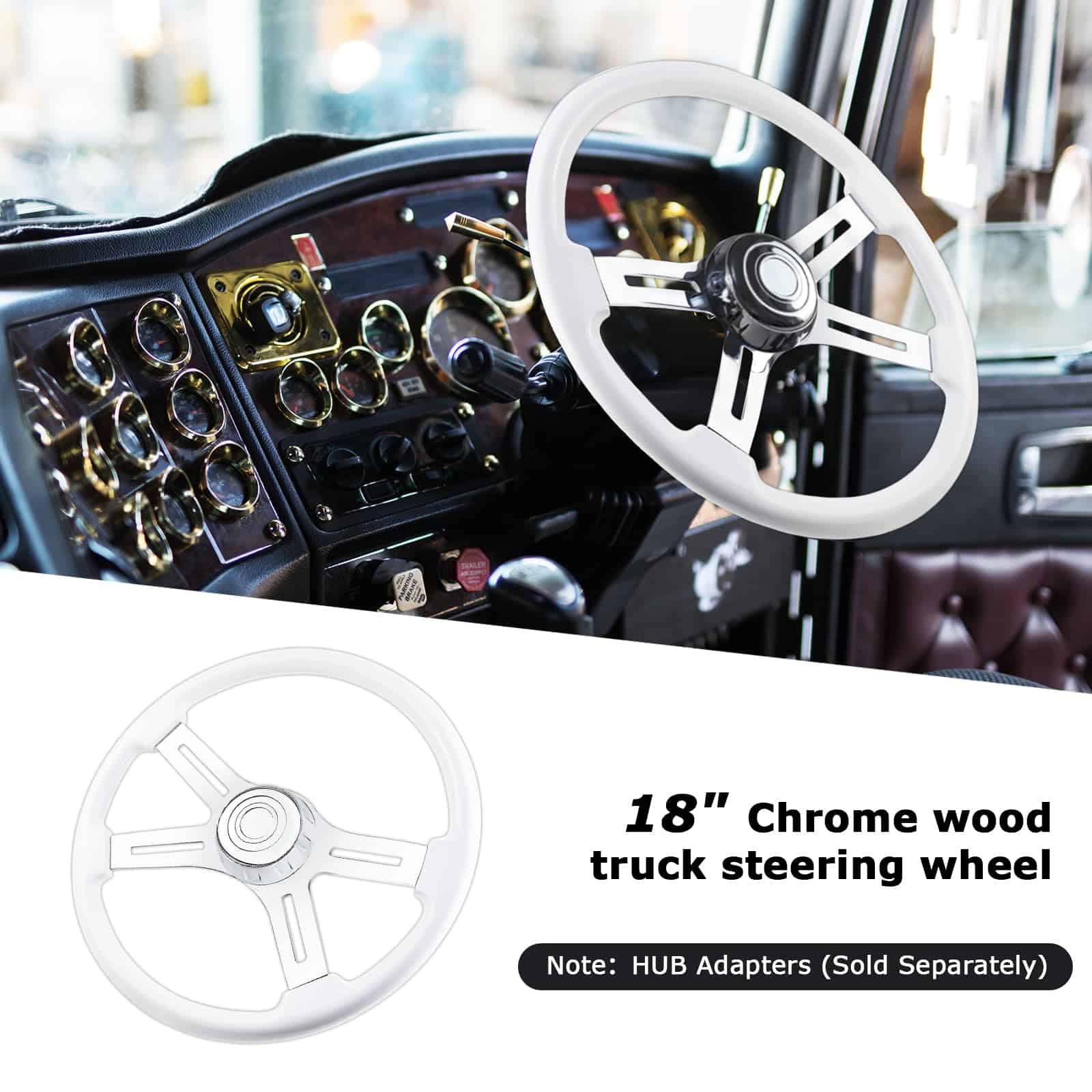 Volante de camión de madera maciza de 18 pulgadas con - Imagen 5