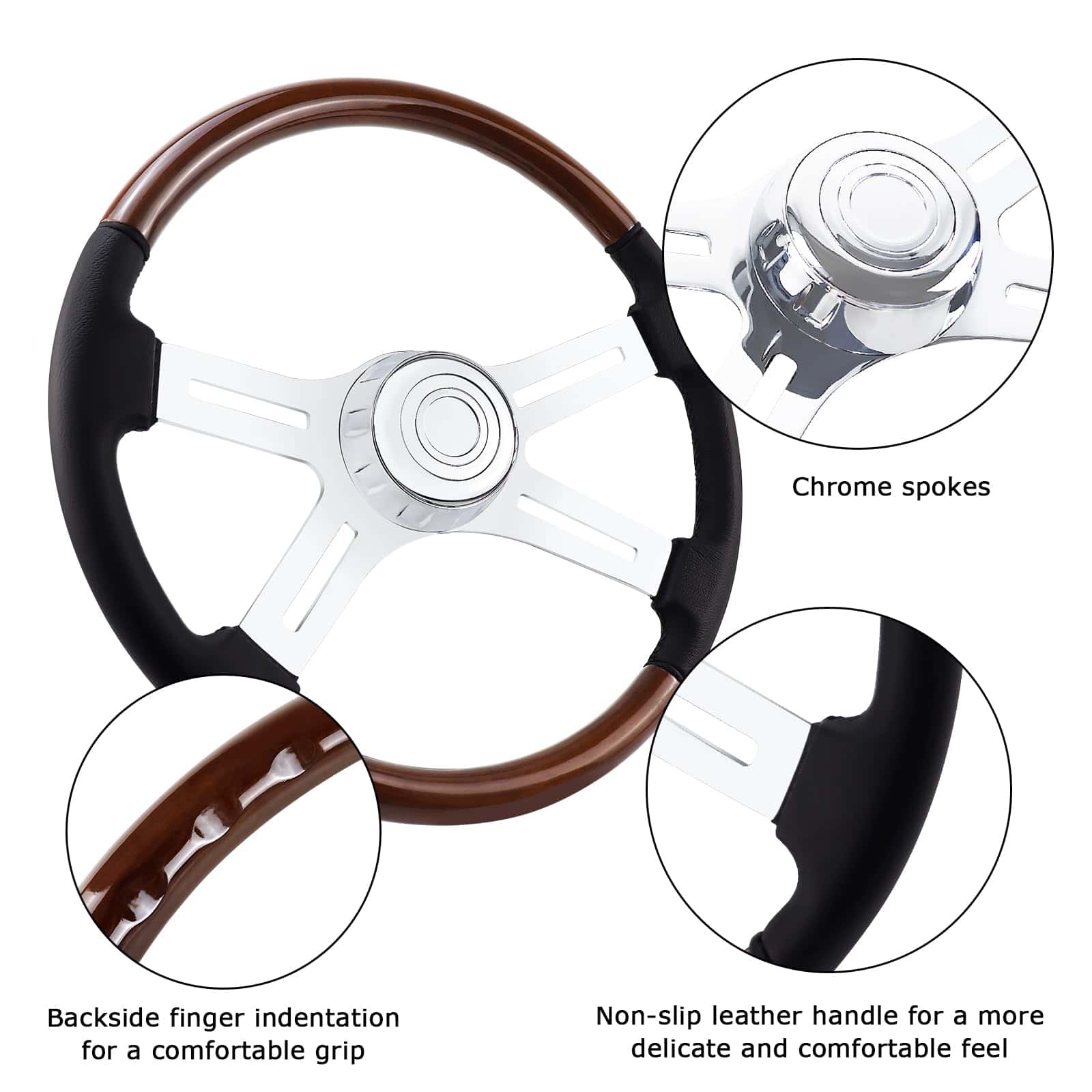 Volante de dirección para camión de madera maciza QYMOPAY - Imagen 4