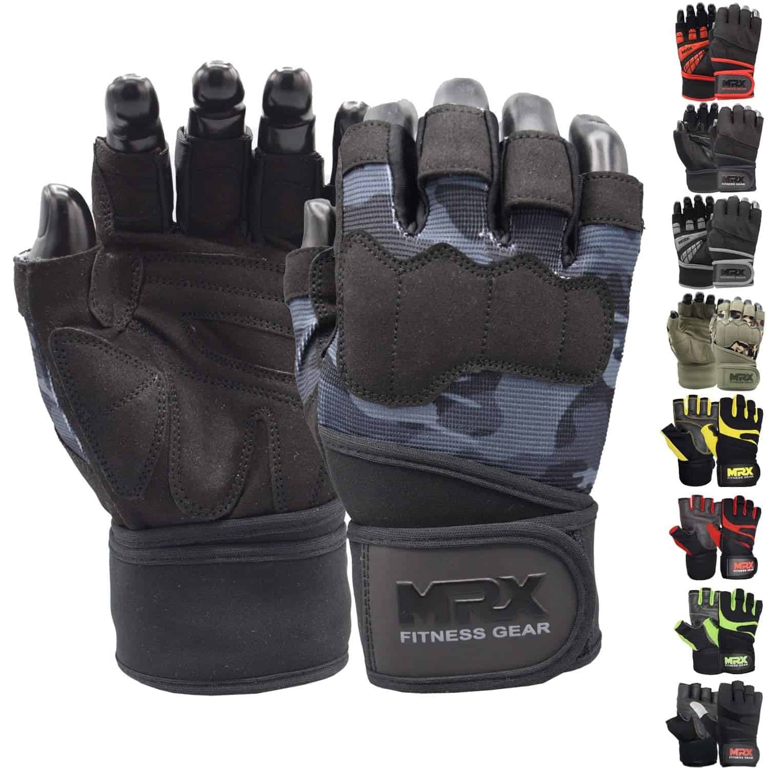 Guantes de levantamiento de pesas MRX -Gris camuflaje negro