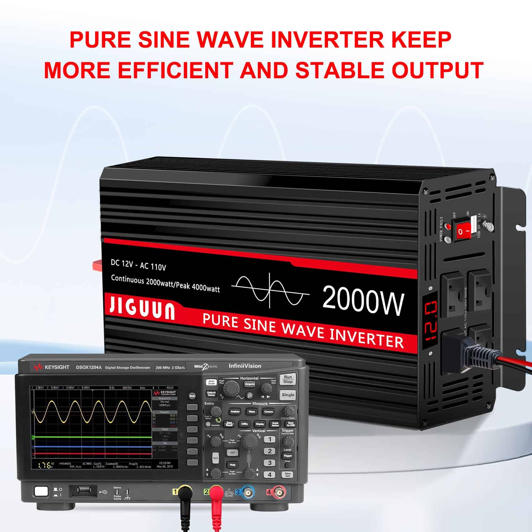 Inversor de Corriente Onda Senoidal Pura 2000W, 12V DC a - Imagen 5