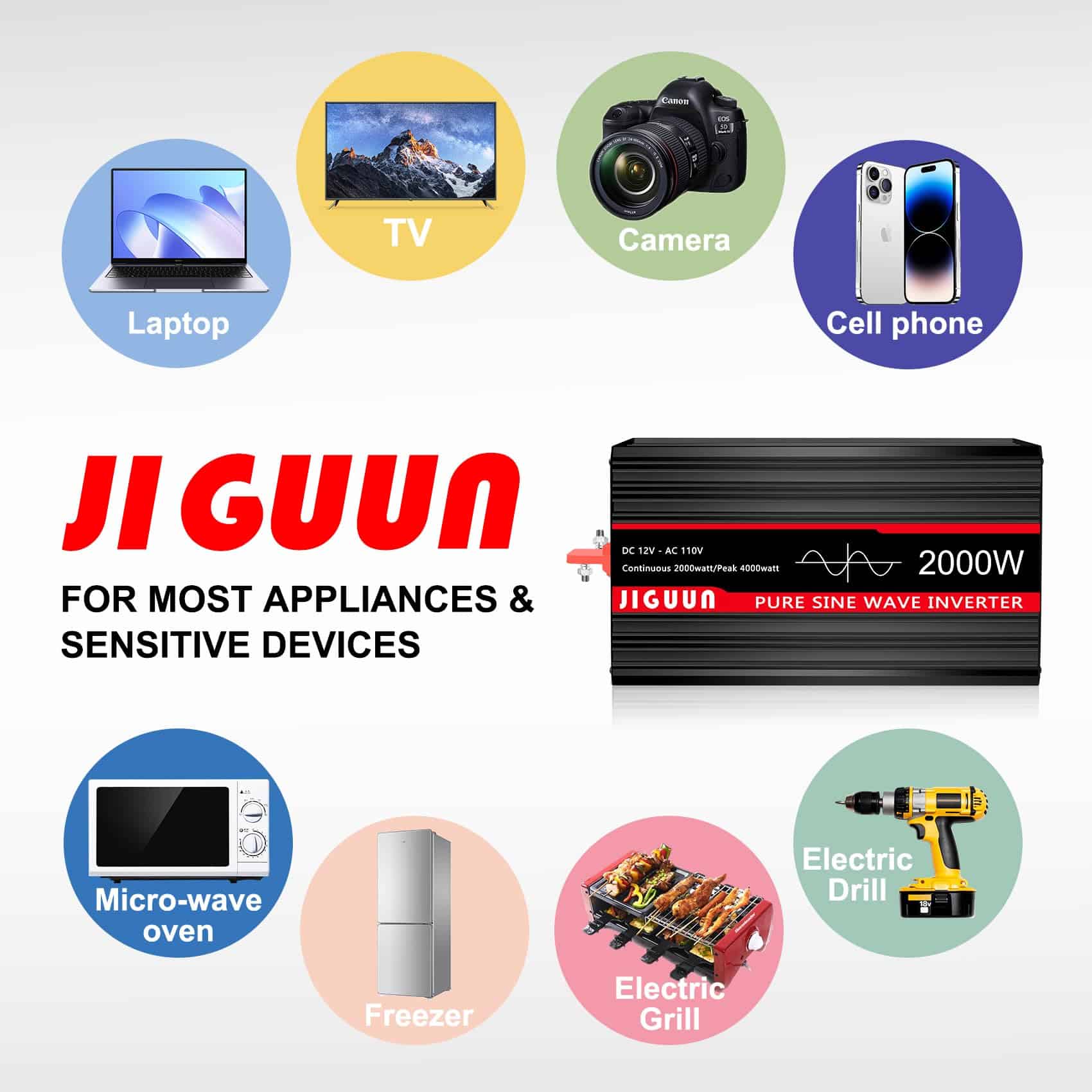 Inversor de Corriente Onda Senoidal Pura 2000W, 12V DC a - Imagen 9