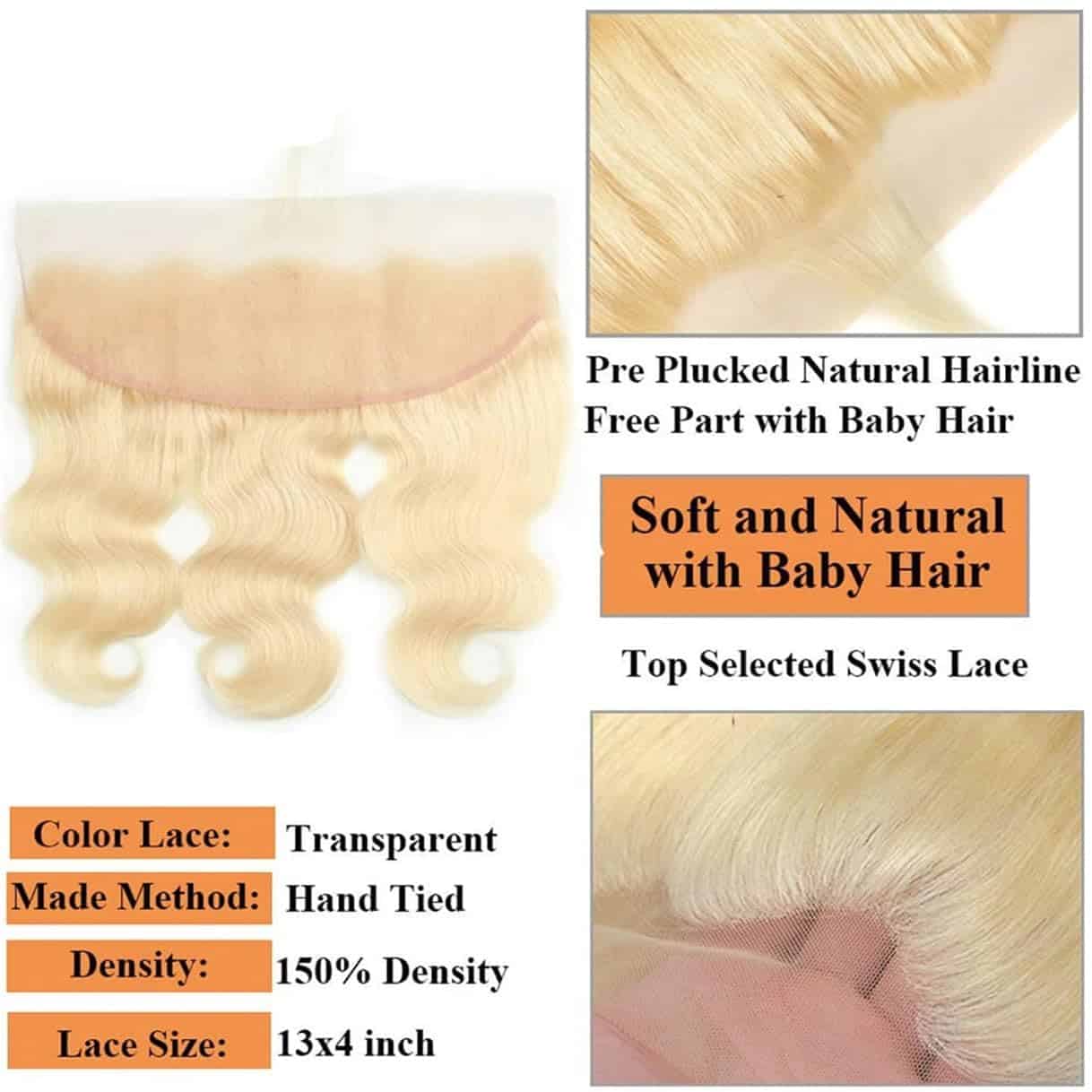 Frontal de Encaje de Onda del Cuerpo 613 Brasileño 13x4 - Imagen 6