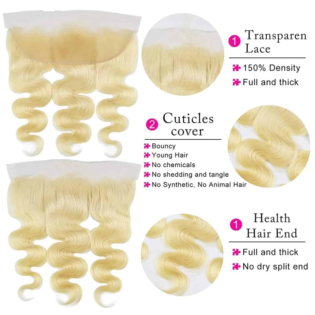 Frontal de Encaje de Onda del Cuerpo 613 Brasileño 13x4 - Imagen 5