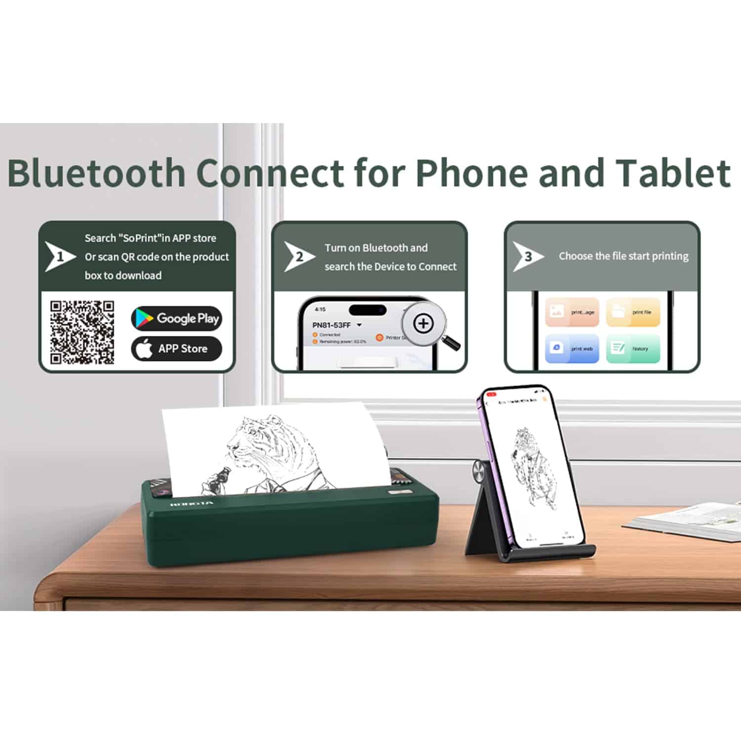 Impresora Portátil Rongta Inalámbrica para -Verde Oscuro - Imagen 4