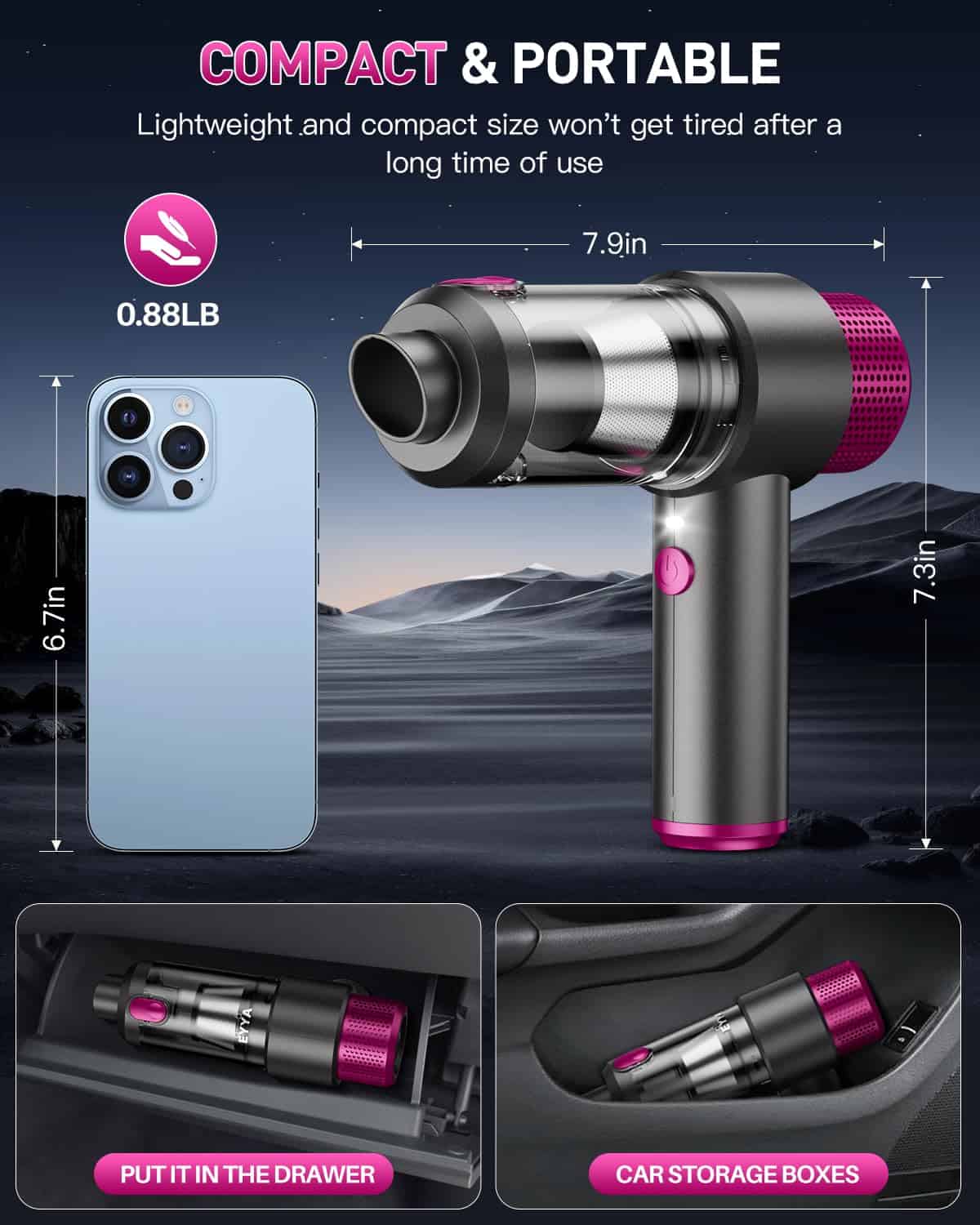 Aspiradora de Mano para Autos EYYA Inalámbrica, Aspiradora - Imagen 8