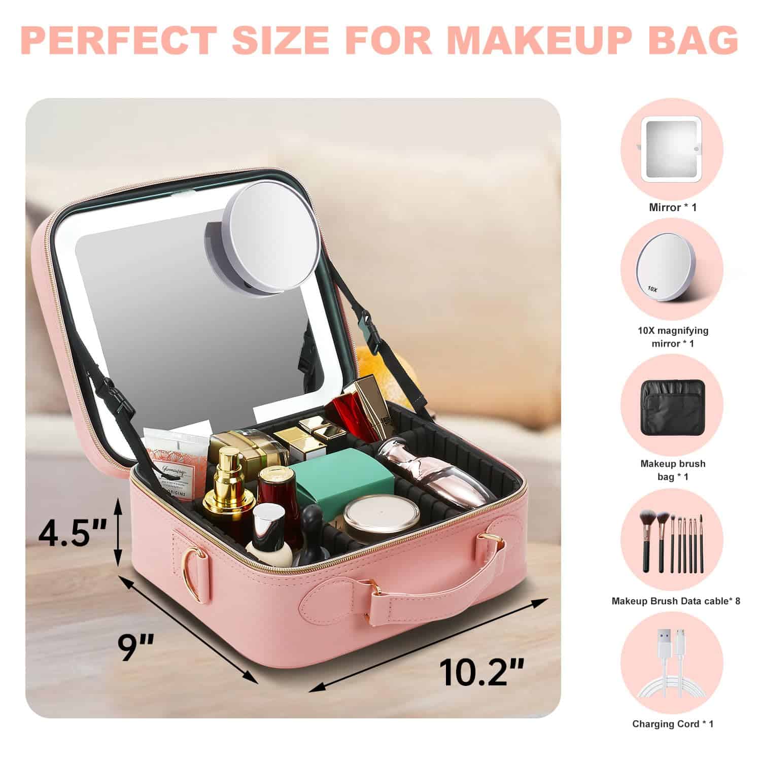 Bolsa de Maquillaje de Viaje Mocado con Espejo LED - Imagen 8