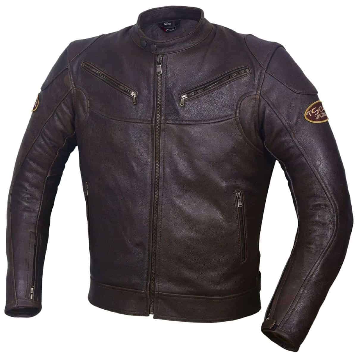 Chamarra de moto de cuero genuino para -Marrón