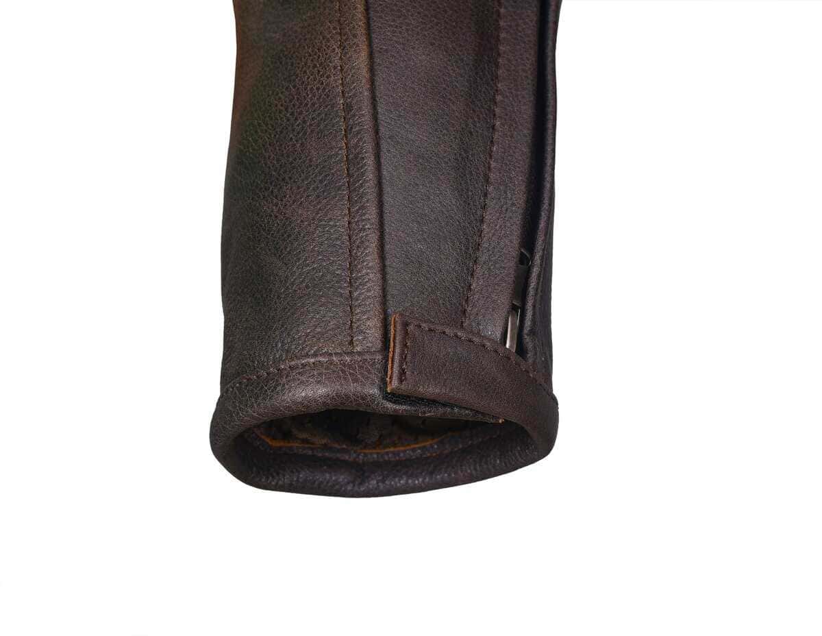 Chamarra de moto de cuero genuino para -Marrón - Imagen 7