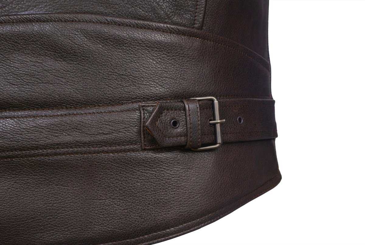 Chamarra de moto de cuero genuino para -Marrón - Imagen 5