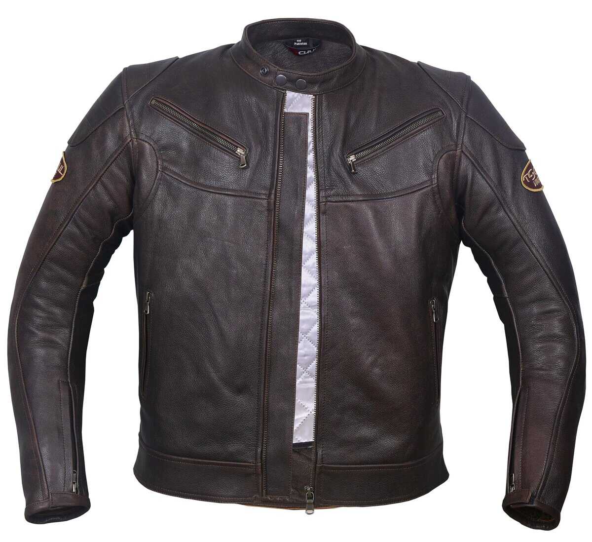 Chamarra de moto de cuero genuino para -Marrón - Imagen 4