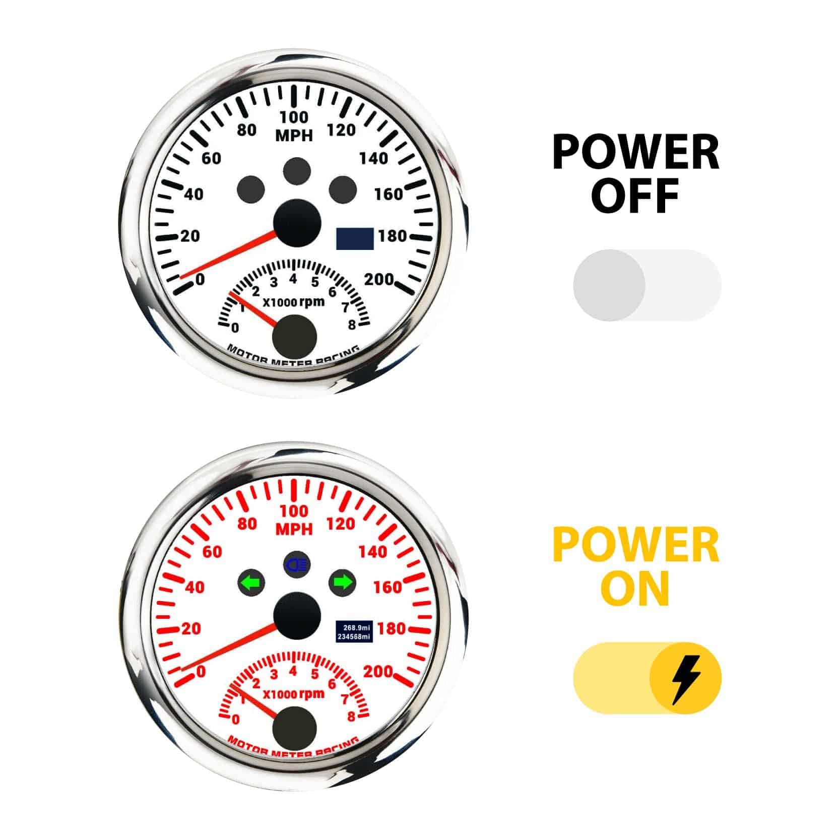 MOTOR METER RACING W PRO 85mm 3-3/8" 2 en 1 -Blanco - Imagen 3