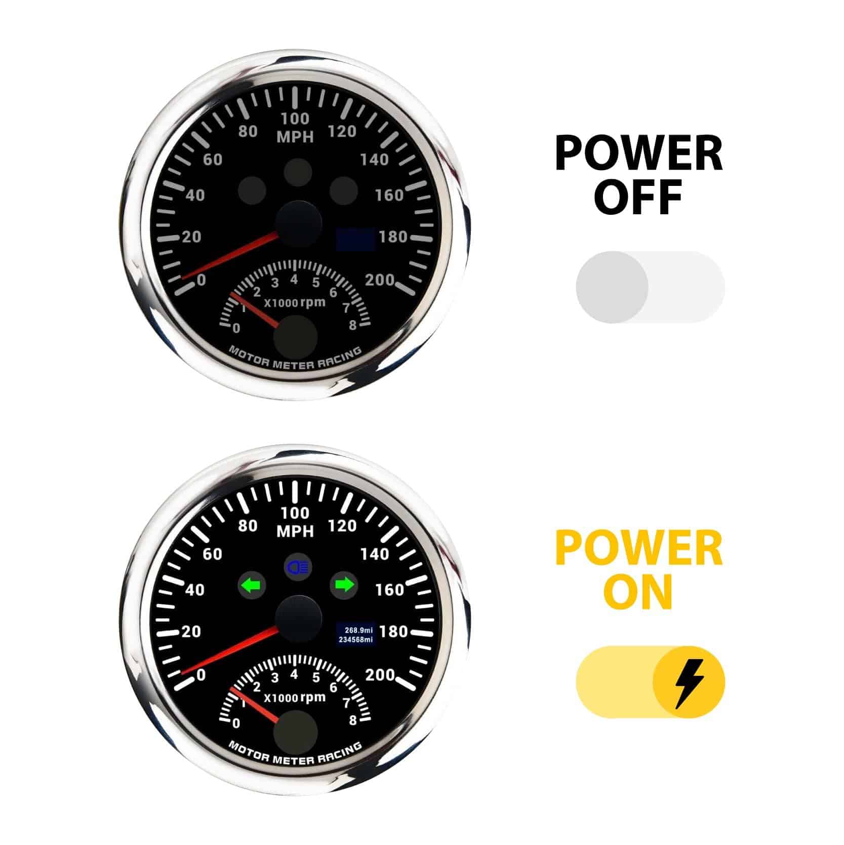 MOTOR METER RACING W PRO 85mm 3-3/8" 2 en 1 Velocímetro de - Imagen 3