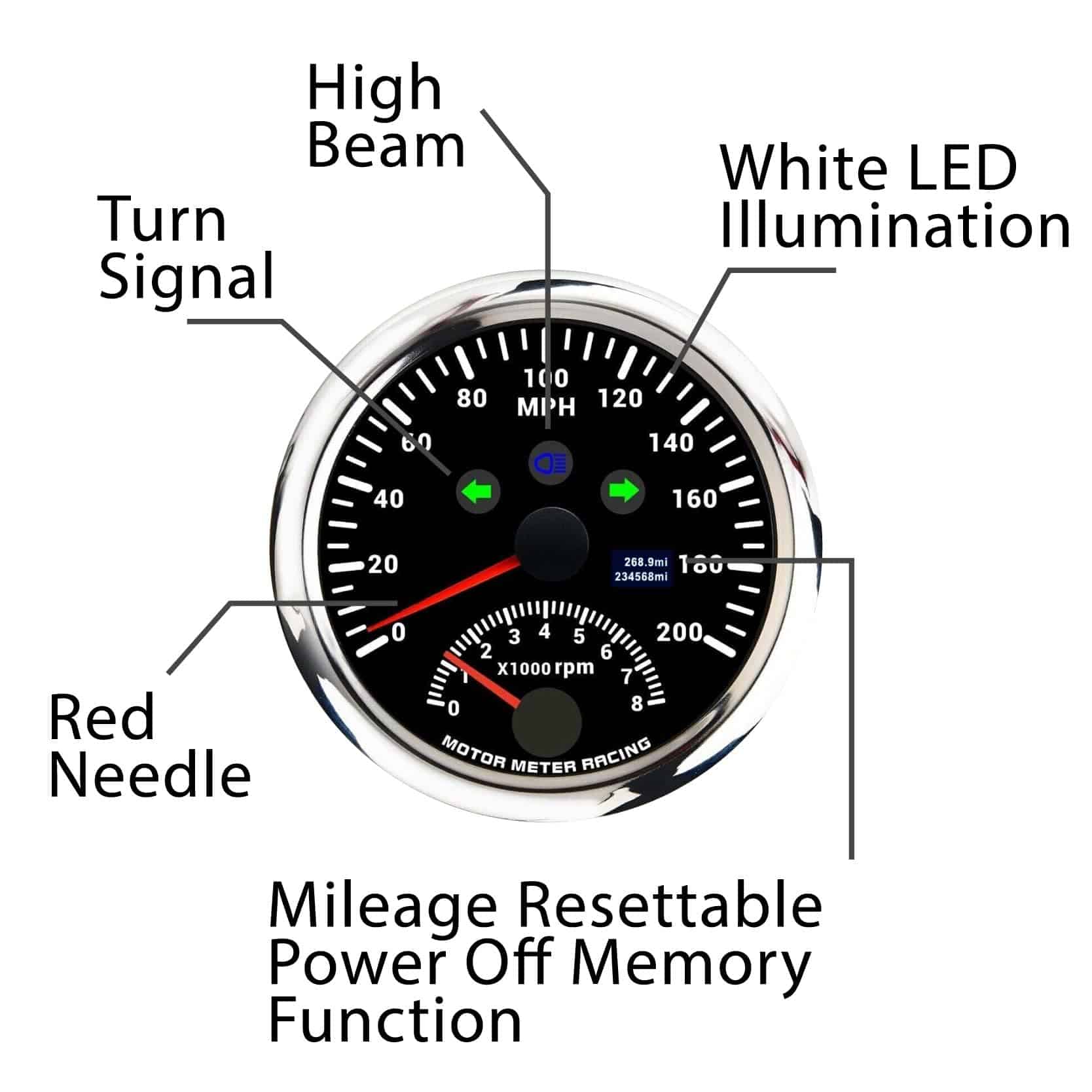 MOTOR METER RACING W PRO 85mm 3-3/8" 2 en 1 Velocímetro de - Imagen 5