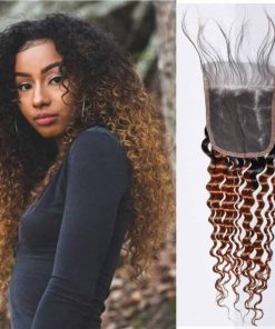 Cierre de encaje 4x4 de onda profunda 1B 30 Ombre Honey