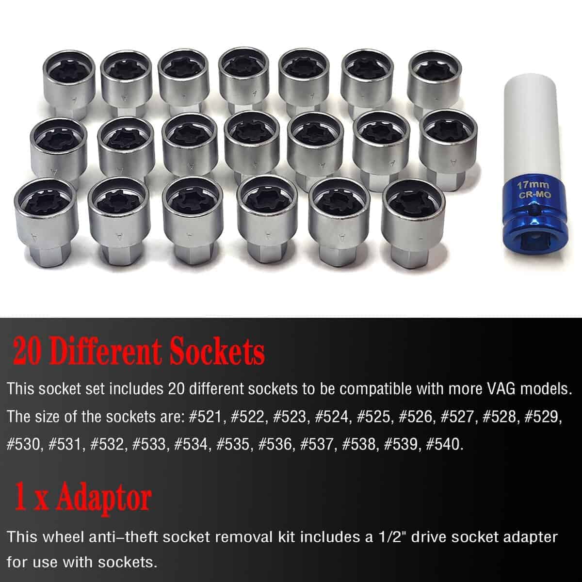 JEUCLEL 21PCS Juego de Llave de Tuerca de Bloqueo de Rueda - Imagen 3