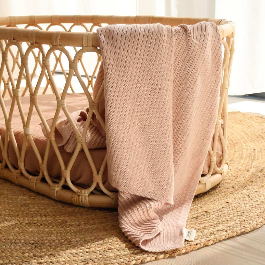 Manta de bebé de algodón orgánico tejido -Fog y Blush - Imagen 7
