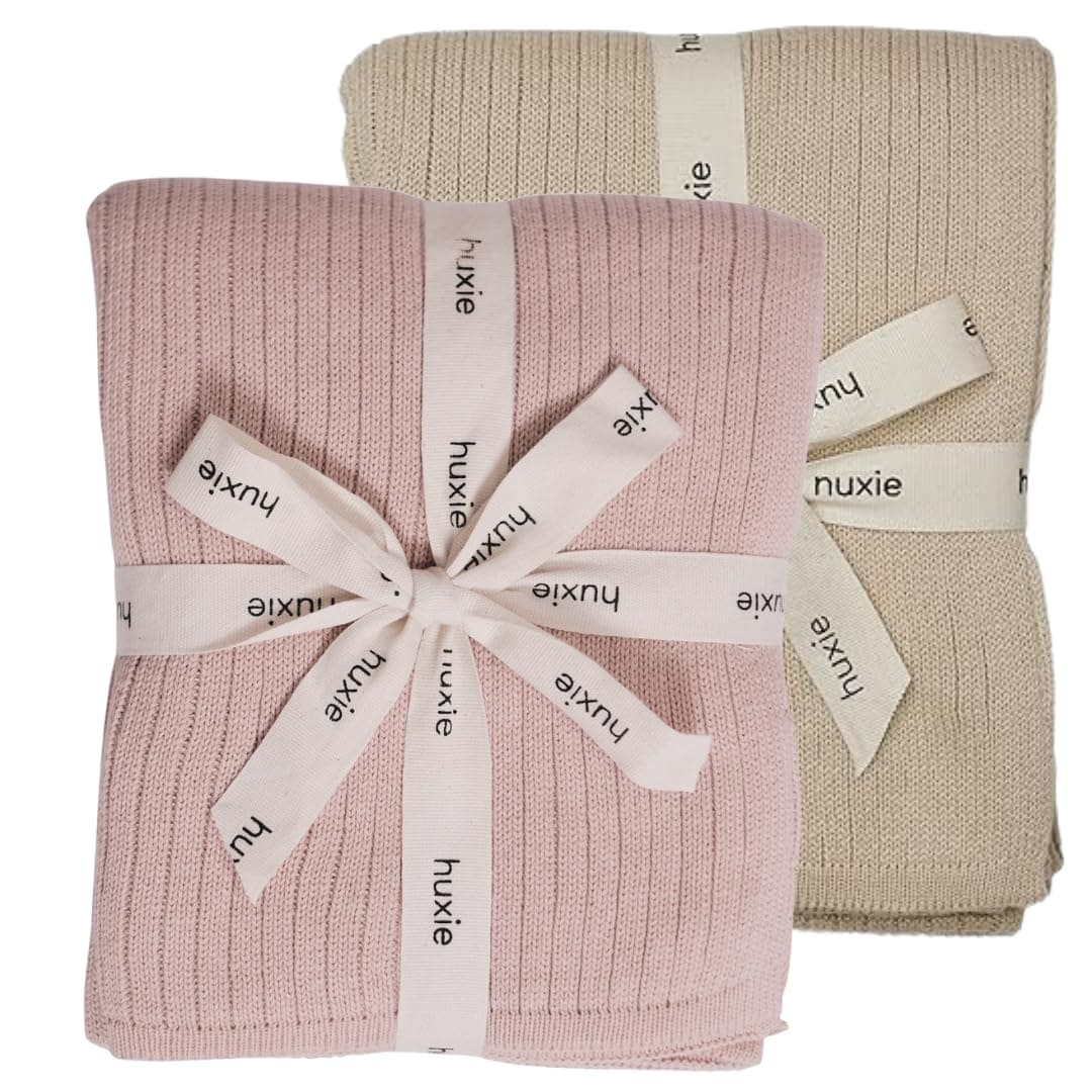 Manta de bebé de algodón orgánico tejido -Fog y Blush