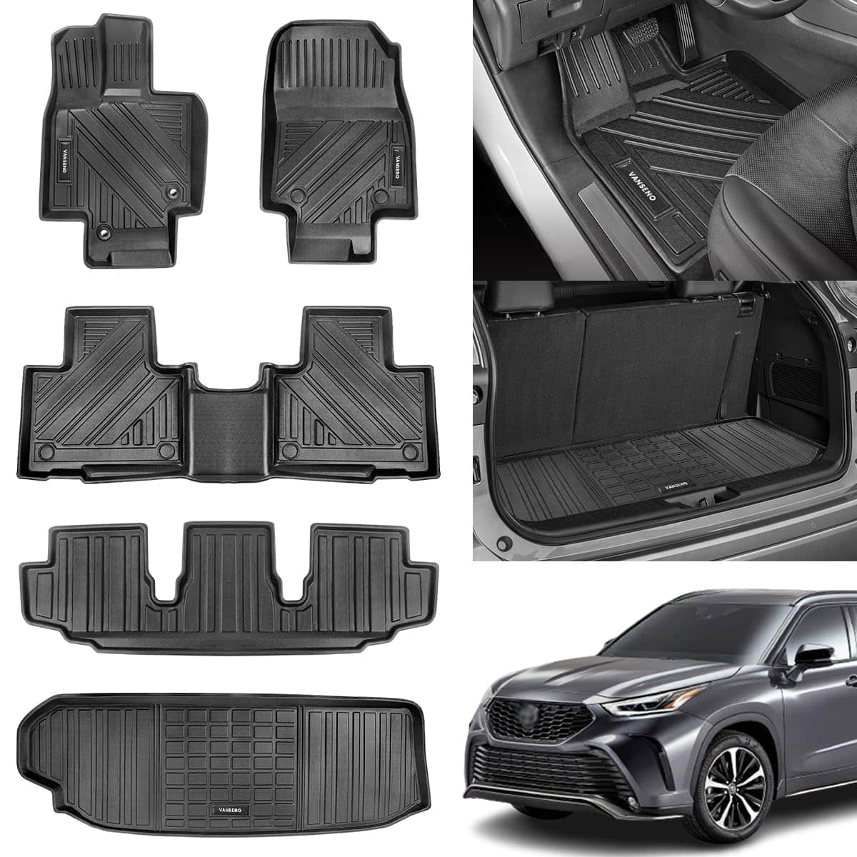 Tapetes y Forro de Carga Vanseno Compatible para Toyota