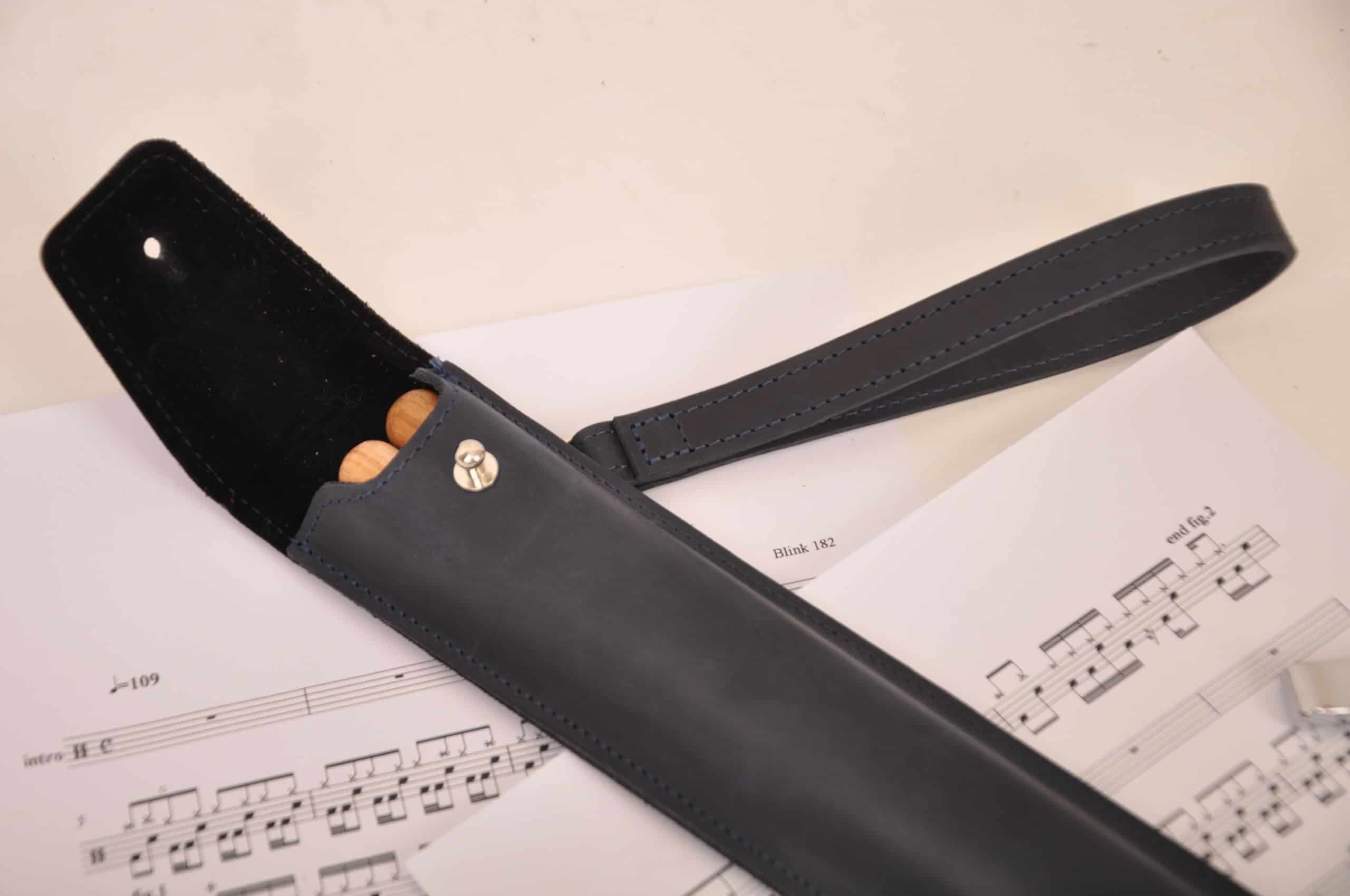 Bolsa de palillos de tambor de cuero genuino con cierre de - Imagen 8