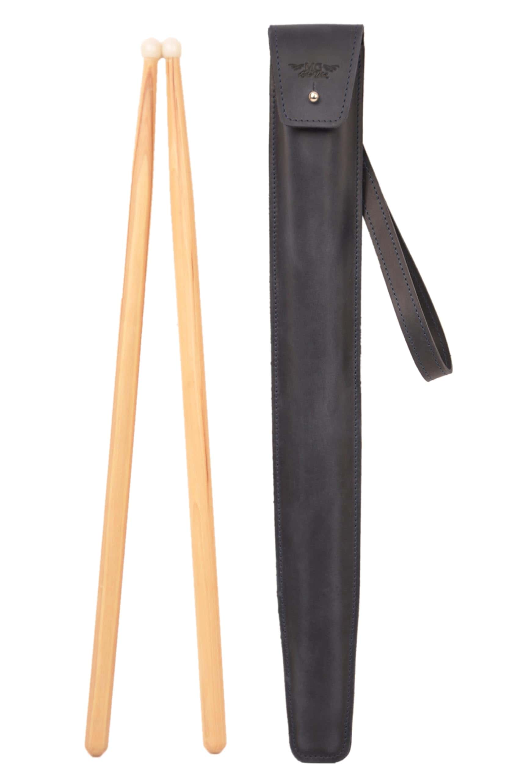 Bolsa de palillos de tambor de cuero genuino con cierre de - Imagen 5