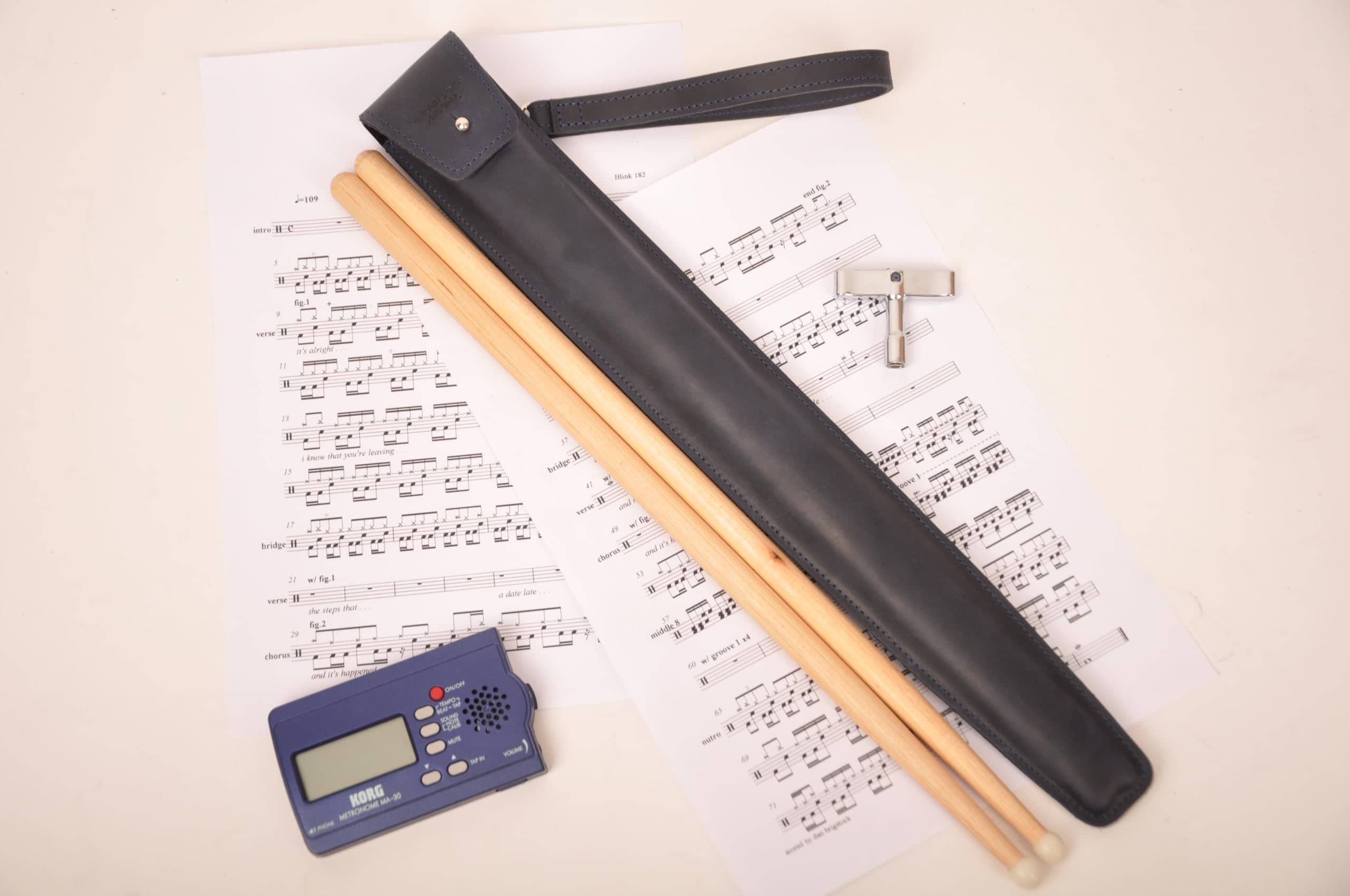 Bolsa de palillos de tambor de cuero genuino con cierre de - Imagen 6