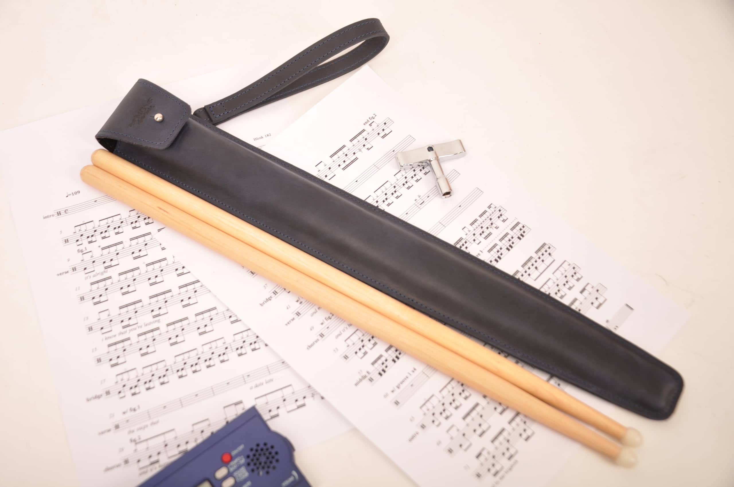 Bolsa de palillos de tambor de cuero genuino con cierre de - Imagen 9