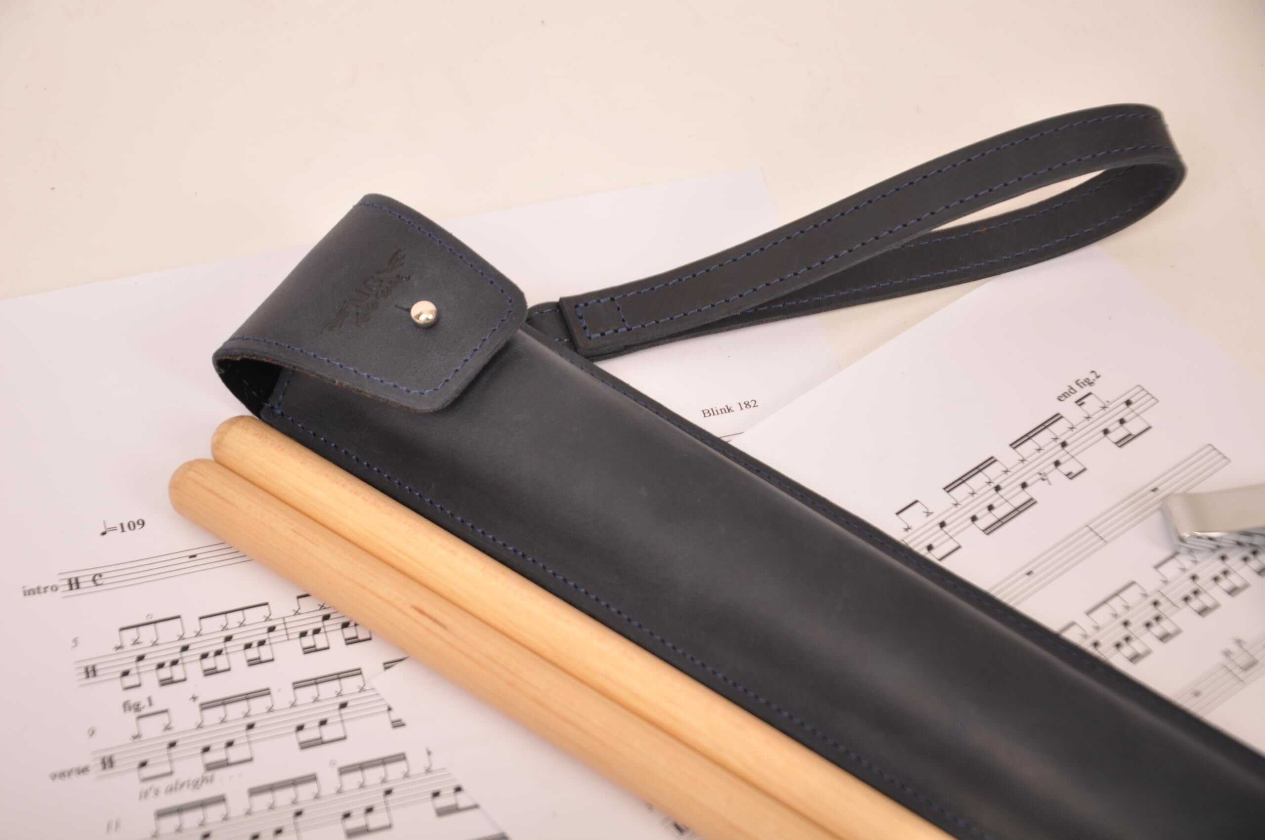 Bolsa de palillos de tambor de cuero genuino con cierre de - Imagen 7