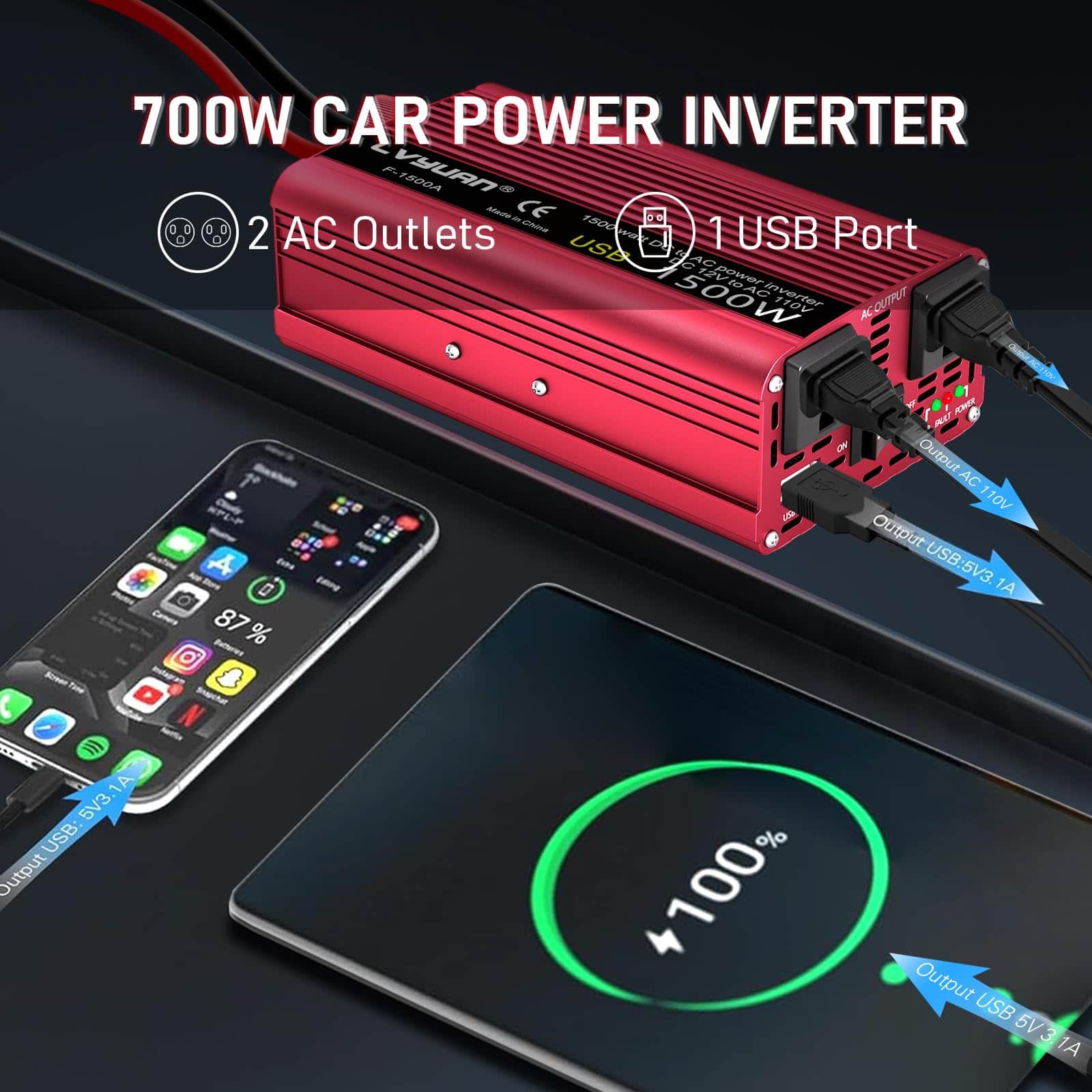 Inversor de corriente IpowerBingo 700W/1500W (Pico) Doble - Imagen 9