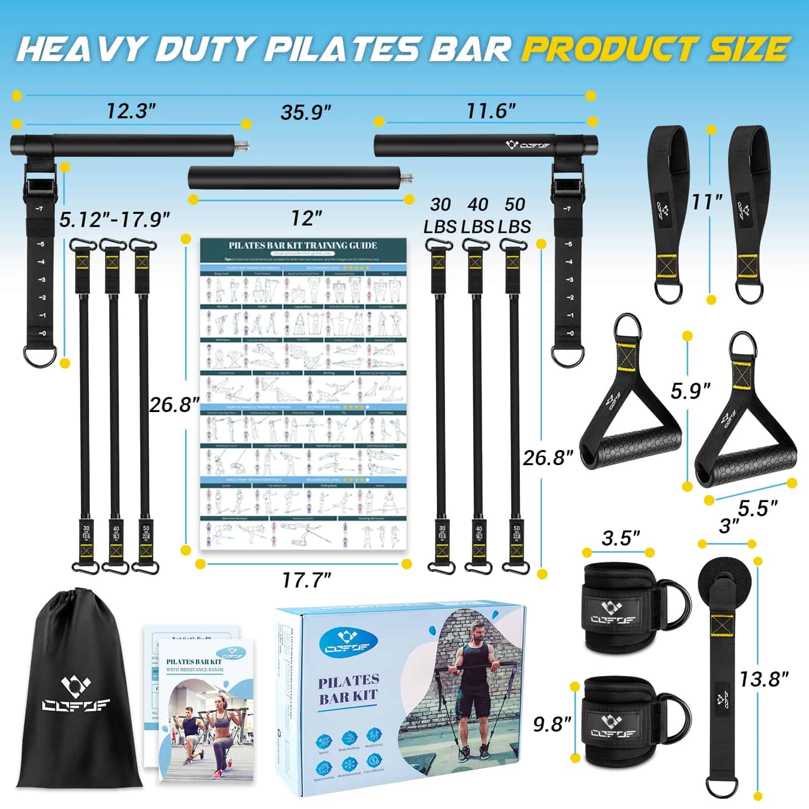 Kit de Barra de Pilates con Bandas de -Negro Pro (30/40/50 l - Imagen 6