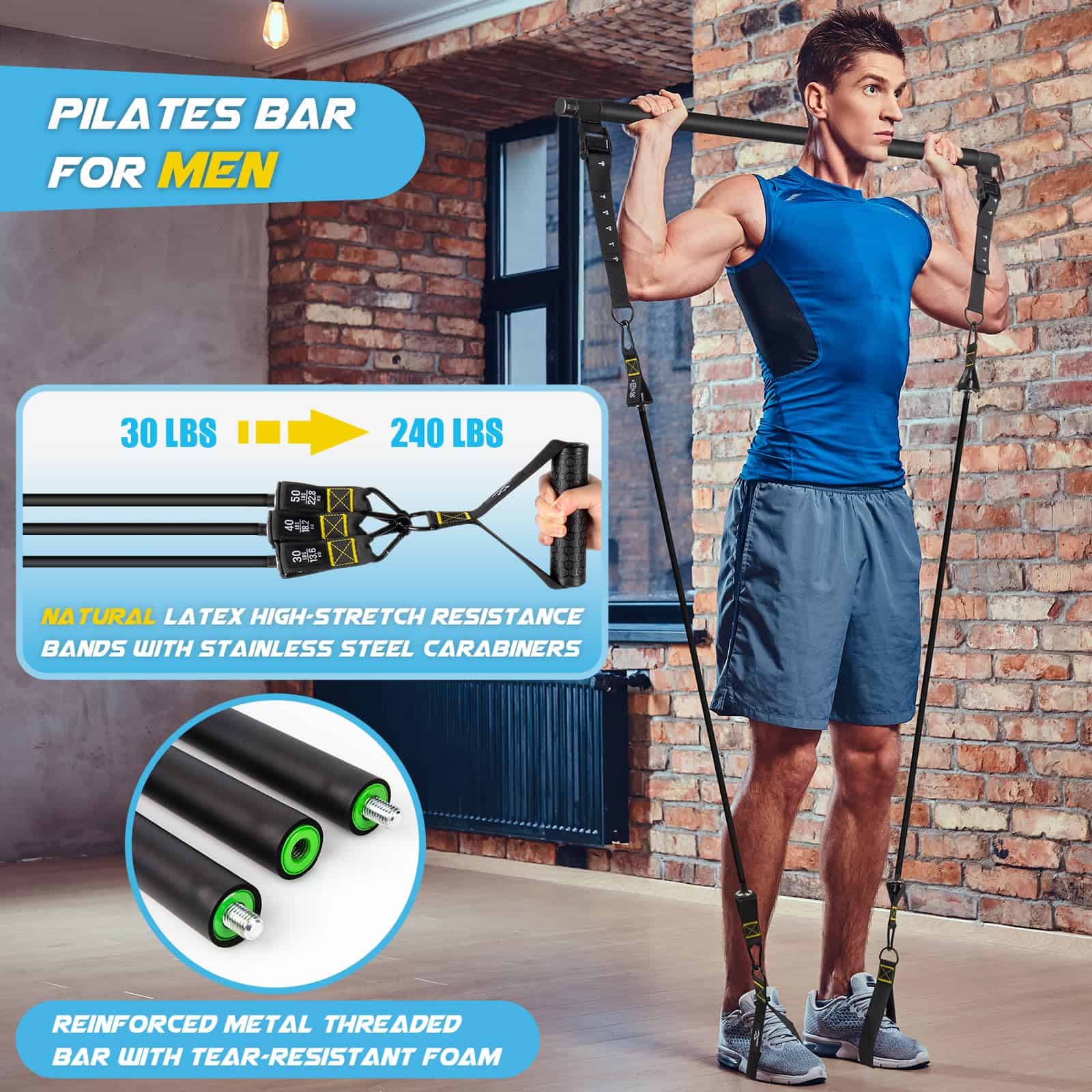 Kit de Barra de Pilates con Bandas de -Negro Pro (30/40/50 l - Imagen 3