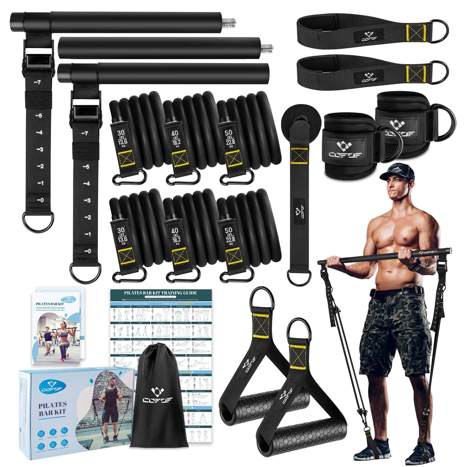 Kit de Barra de Pilates con Bandas de -Negro Pro (30/40/50 l